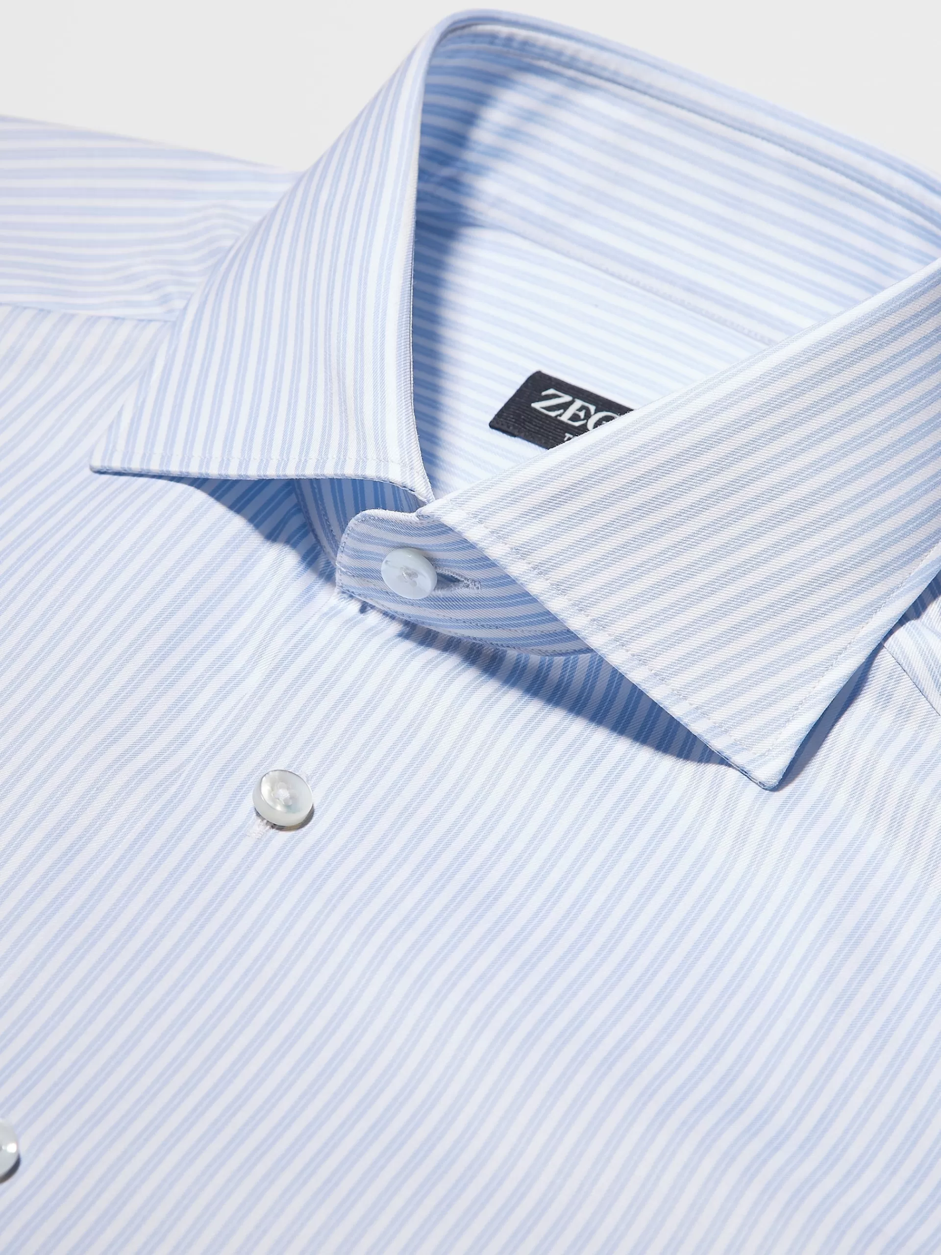 ZEGNA Camisas Para Homem^Camisa Tailoring De Manga Comprida Trofeo™ As Riscas Azul-Clara Azul-Claro