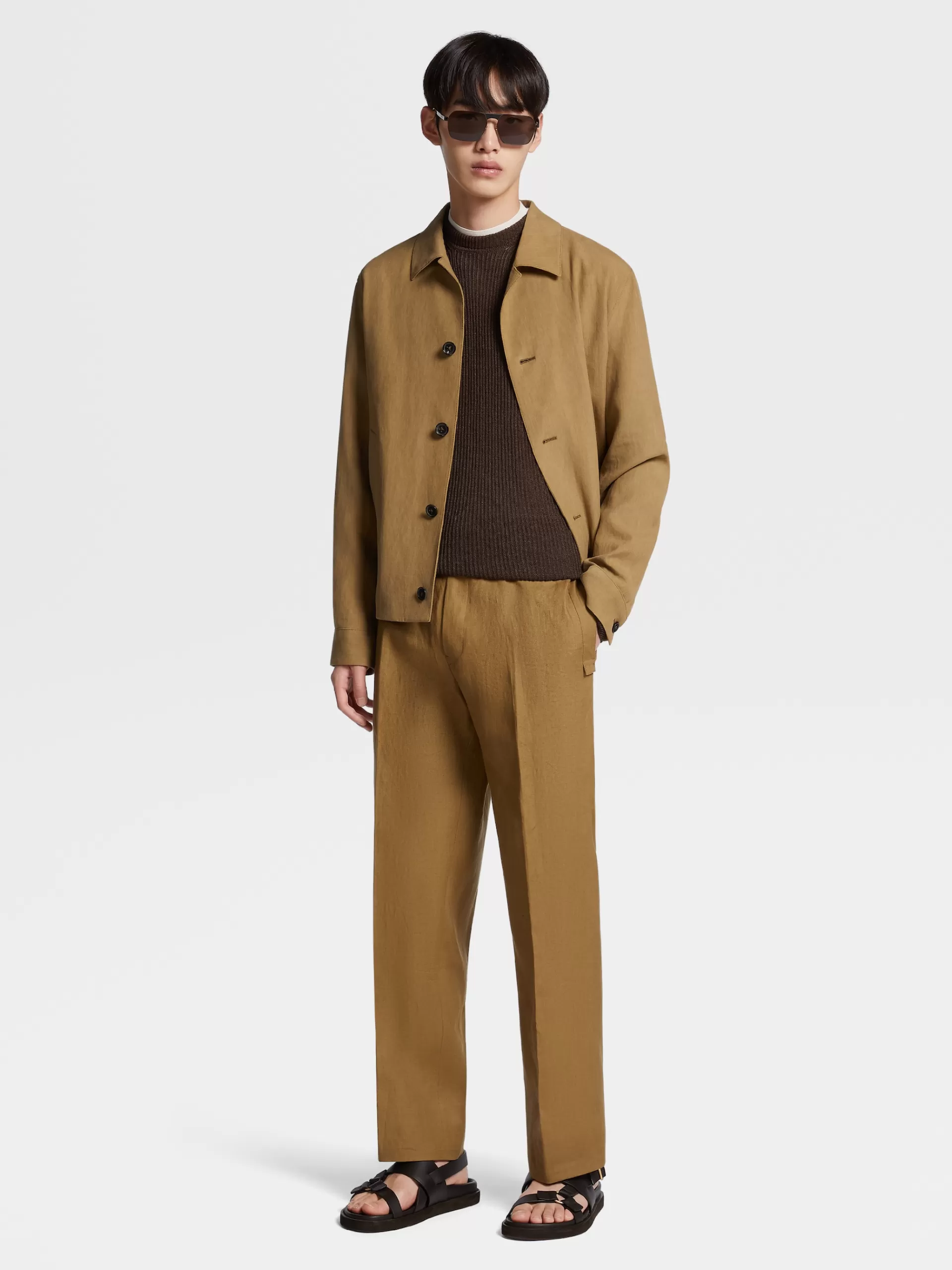 ZEGNA Malhas^Camisola Branca De Malha Com Gola Redonda Em Seda, Caxemira E Linho Branco
