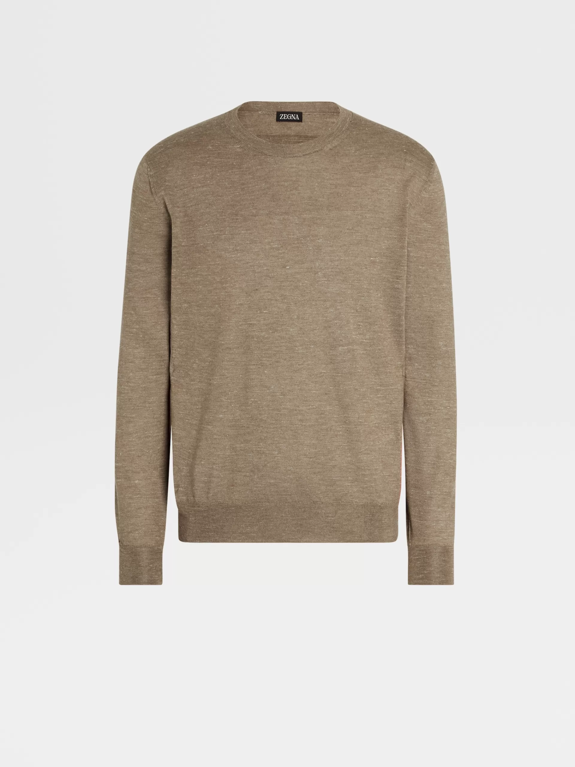ZEGNA Malhas^Camisola De Malha Com Gola Redonda Em Seda, Caxemira E Linho Camel