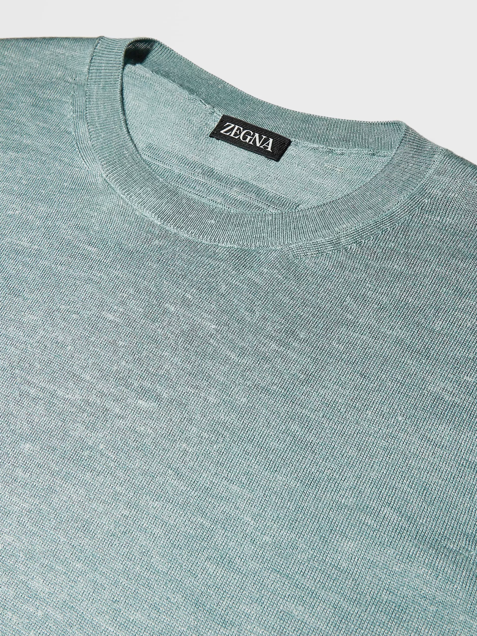 ZEGNA Malhas^Camisola De Malha Com Gola Redonda Em Seda, Caxemira E Linho Verde-Agua