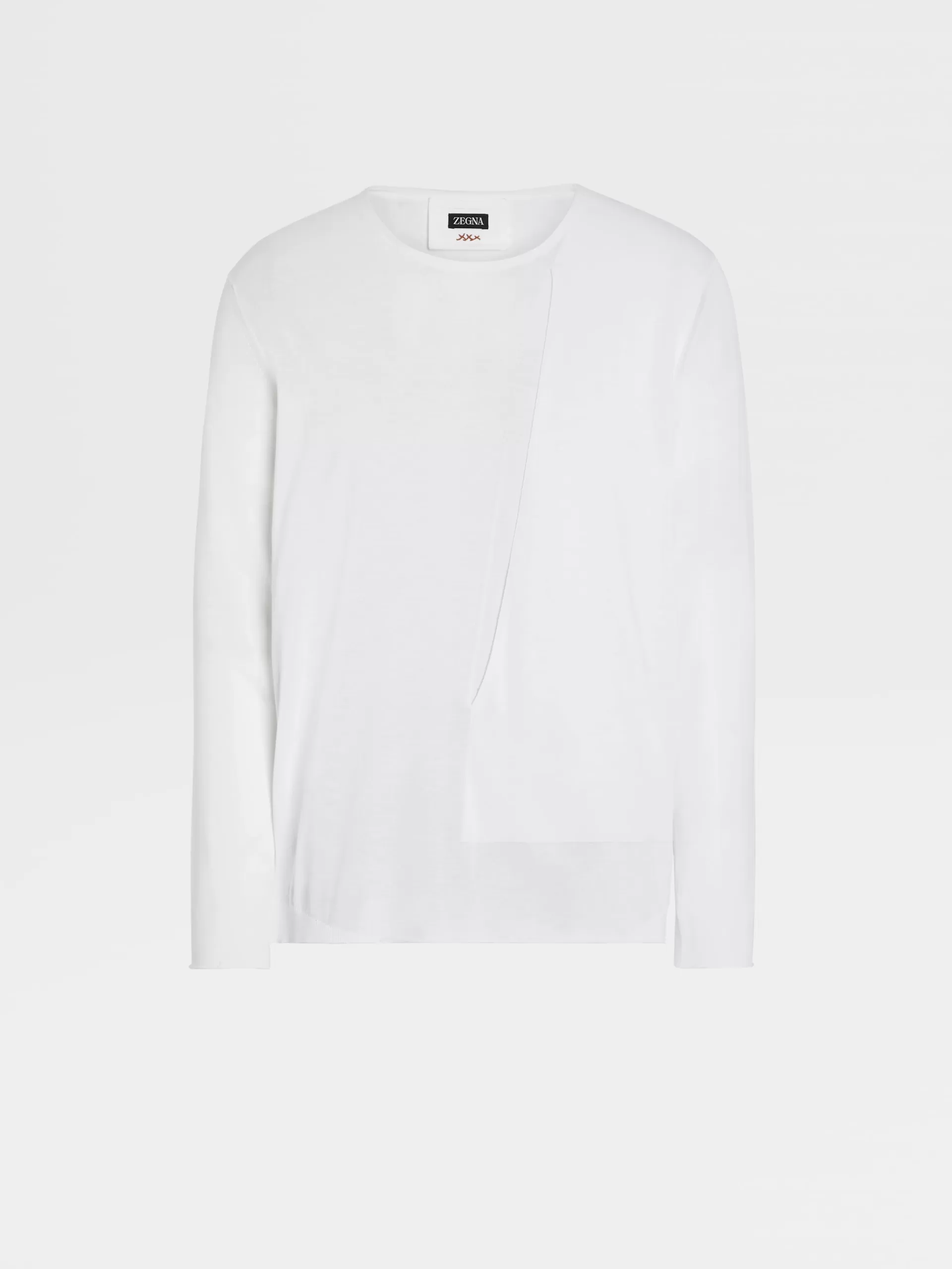 ZEGNA Malhas^Camisola De Malha Com Gola Redonda Fashion Show Em Puro Algodao Esbranquicado