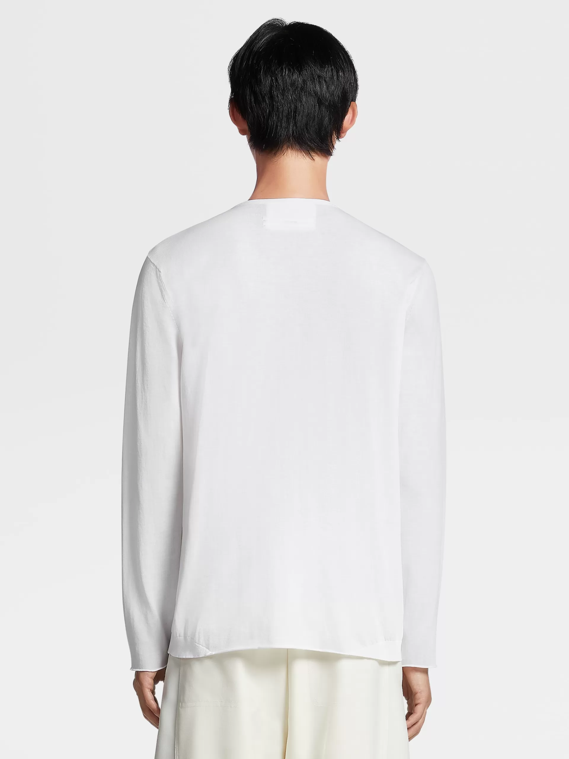ZEGNA Malhas^Camisola De Malha Com Gola Redonda Fashion Show Em Puro Algodao Esbranquicado