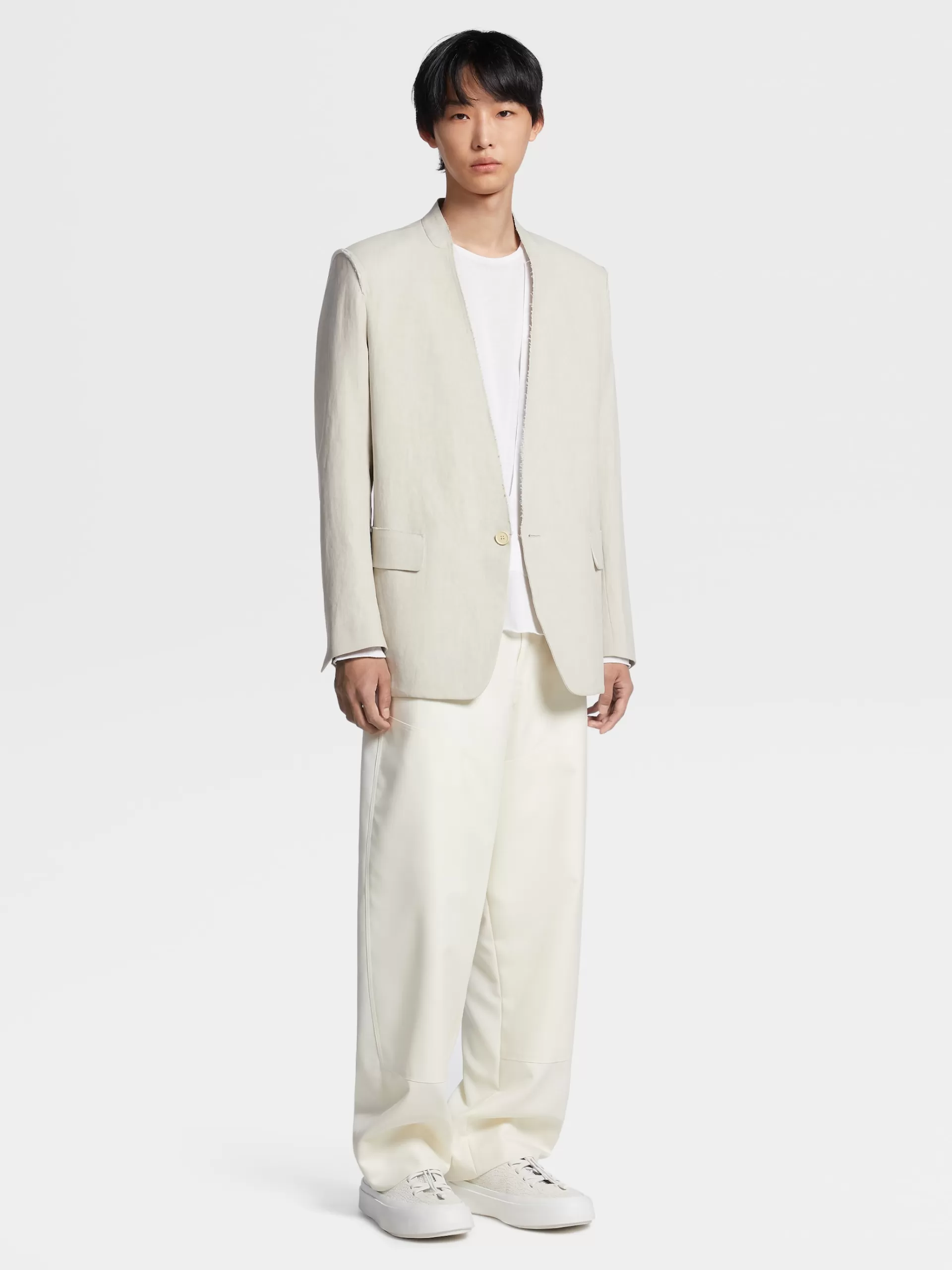 ZEGNA Malhas^Camisola De Malha Com Gola Redonda Fashion Show Em Puro Algodao Esbranquicado