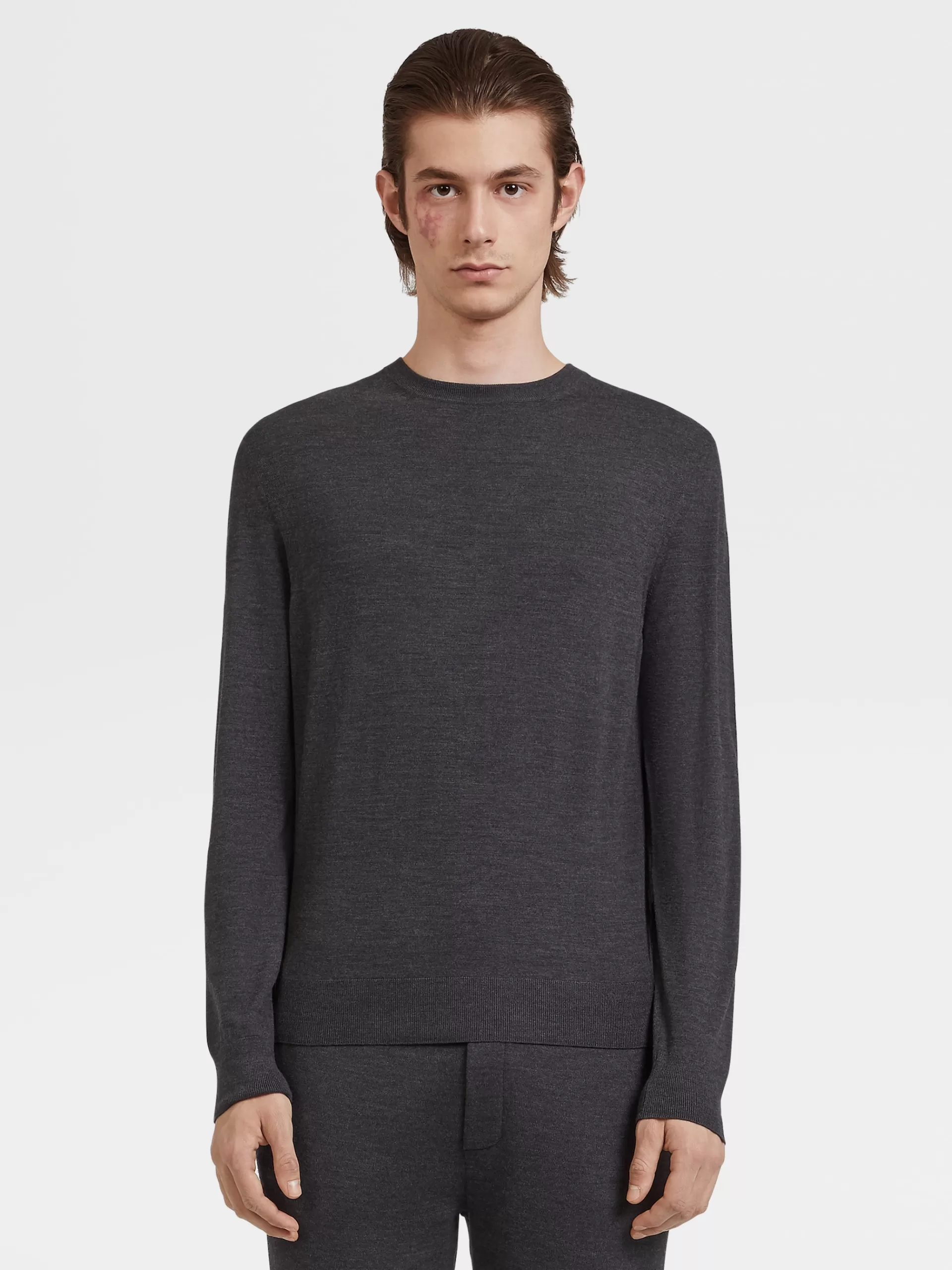 ZEGNA Malhas^Camisola De Malha De Gola Redonda Cinzenta-Escura Em La 12Milmil12 Cinzento-Escuro