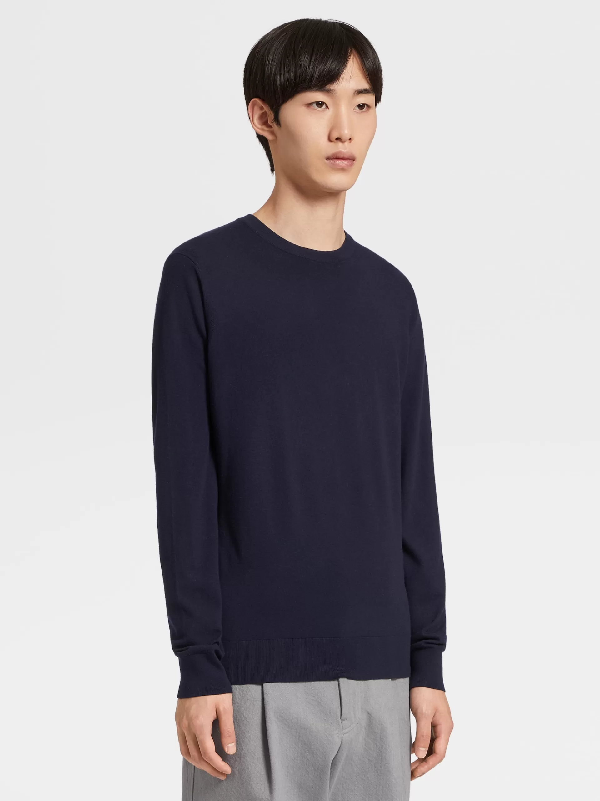 ZEGNA Malhas^Camisola De Malha De Gola Redonda Em La 12Milmil12 Azul-Marinho