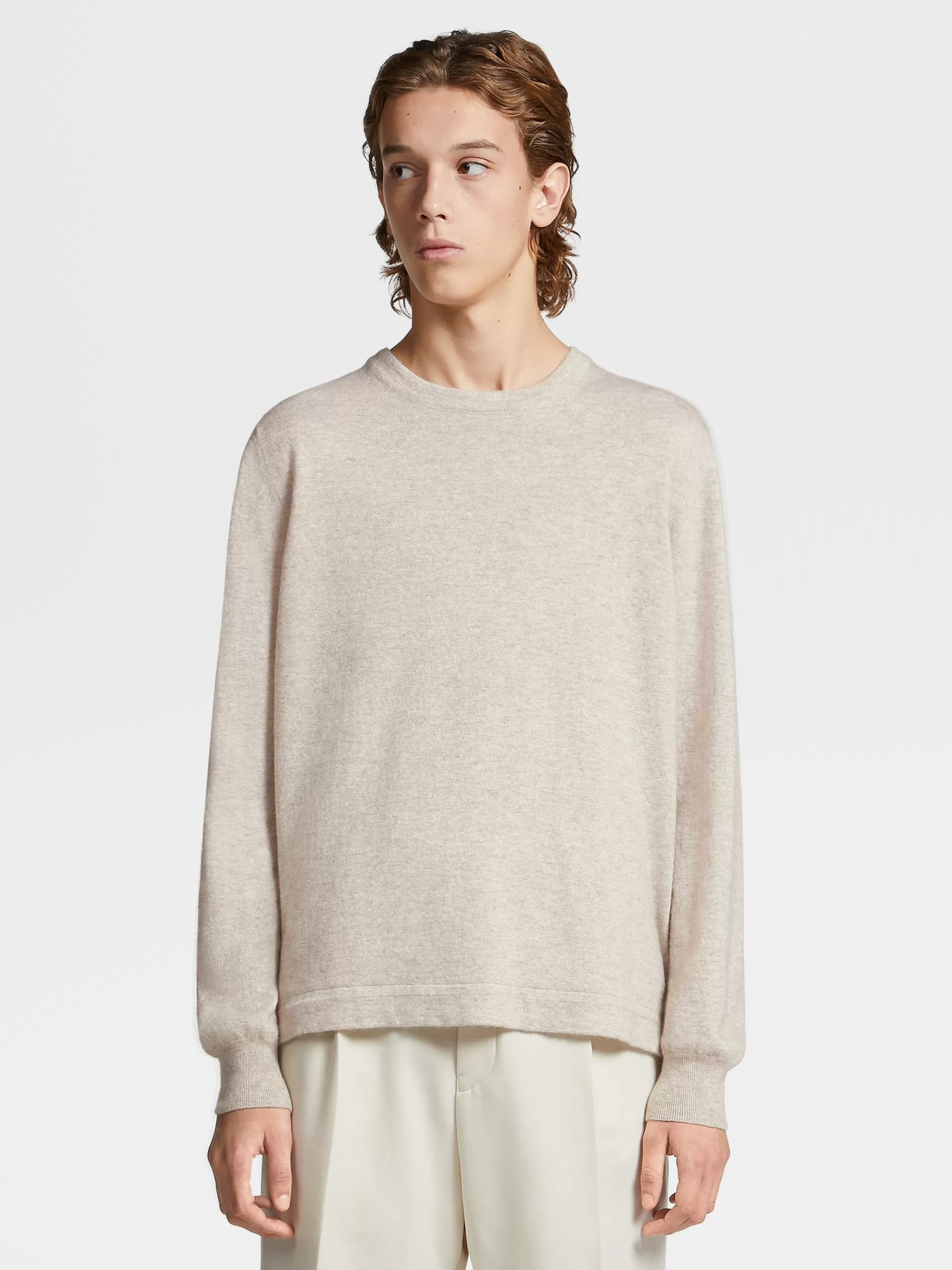 ZEGNA Malhas^Camisola De Malha De Gola Redonda No Tom Mesclado Oasi Cashmere Bege-Claro