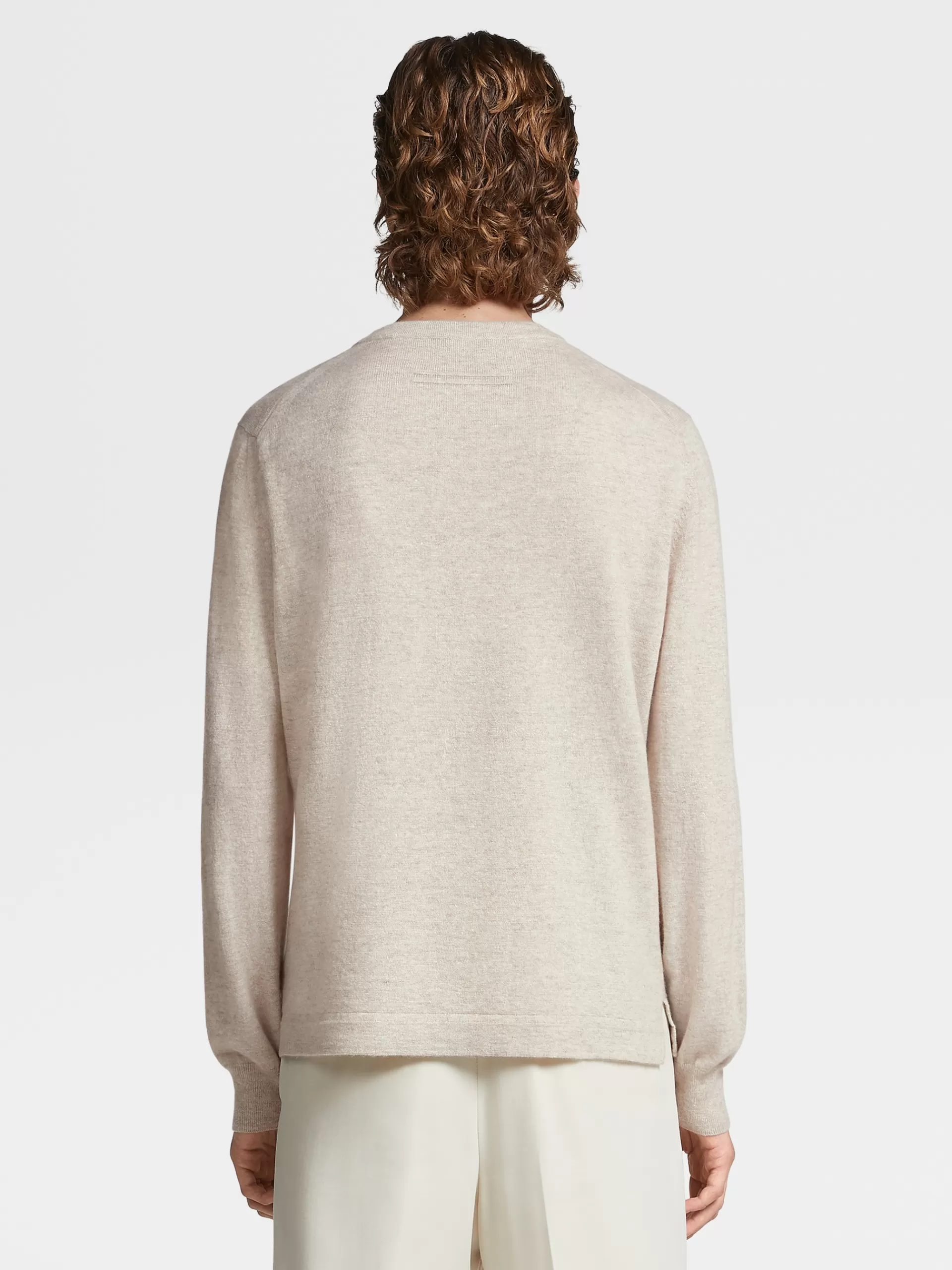 ZEGNA Malhas^Camisola De Malha De Gola Redonda No Tom Mesclado Oasi Cashmere Bege-Claro