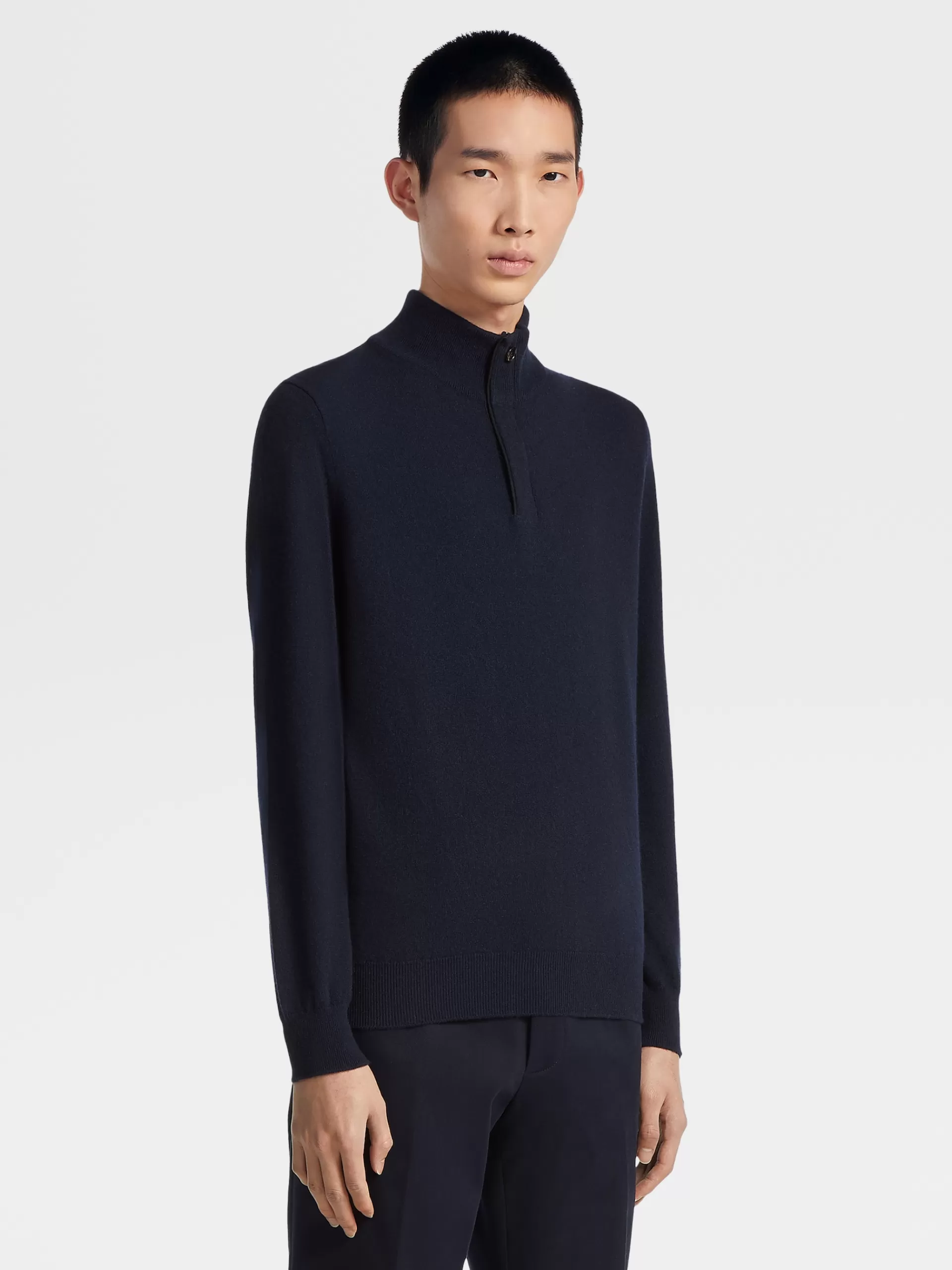 ZEGNA Malhas^Camisola De Meia Gola Oasi Cashmere Com Fecho De Correr Azul-Marinho