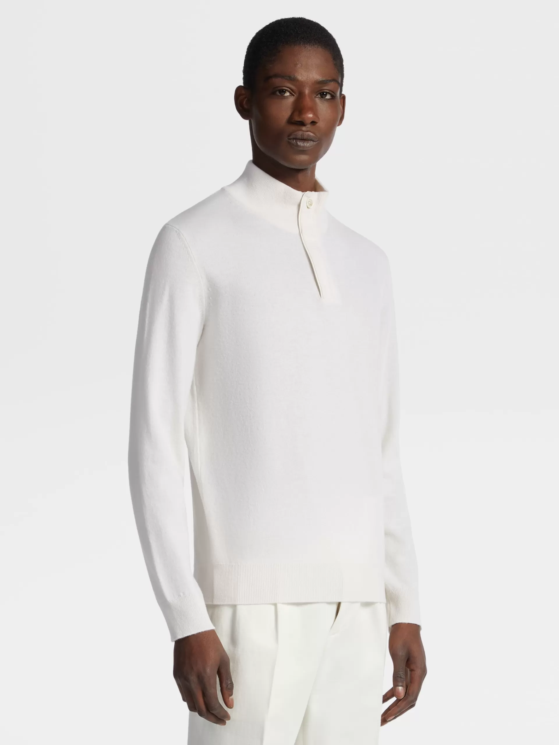ZEGNA Malhas^Camisola De Meia Gola Oasi Cashmere Com Fecho De Correr Branca Branco