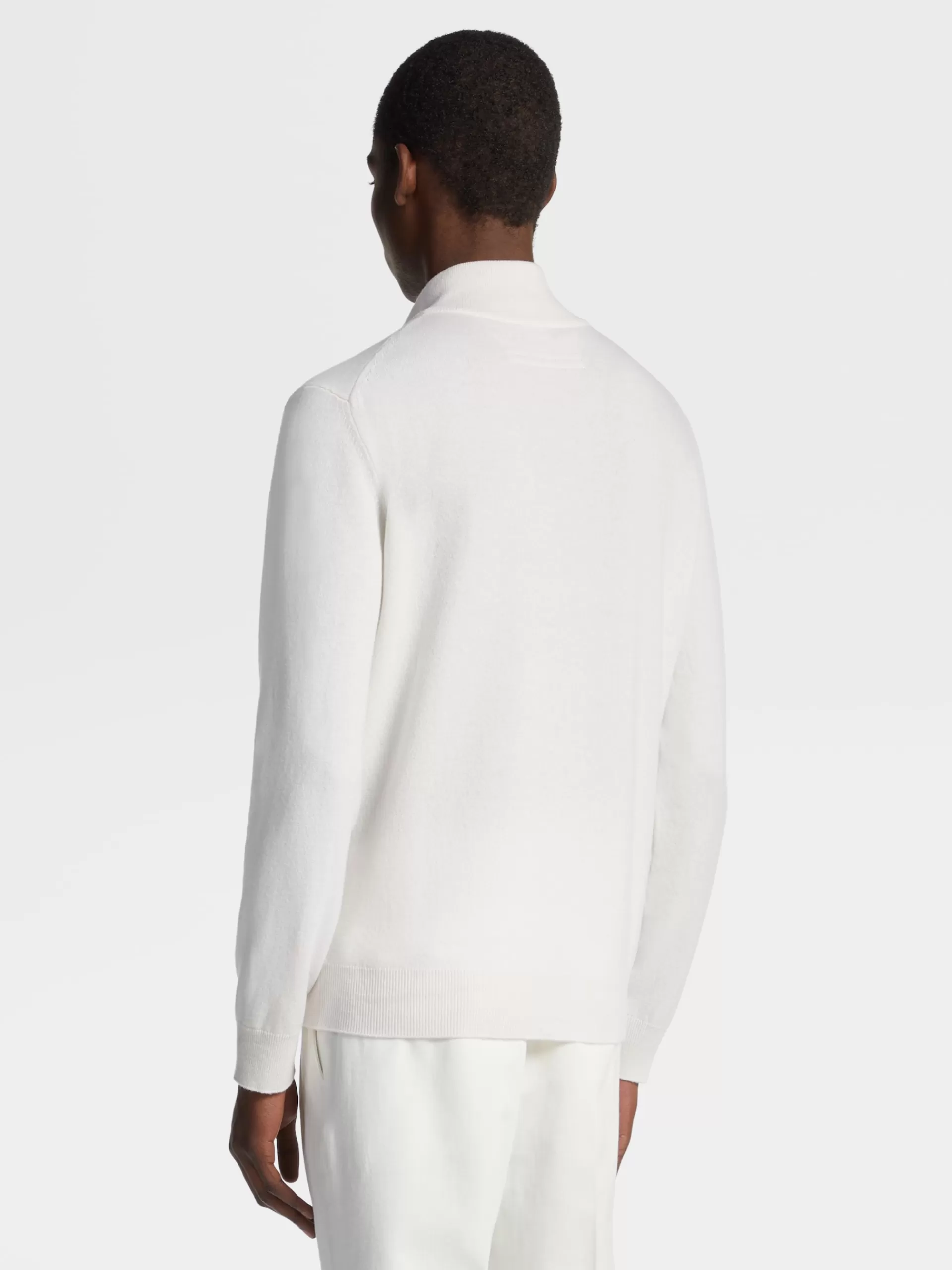 ZEGNA Malhas^Camisola De Meia Gola Oasi Cashmere Com Fecho De Correr Branca Branco
