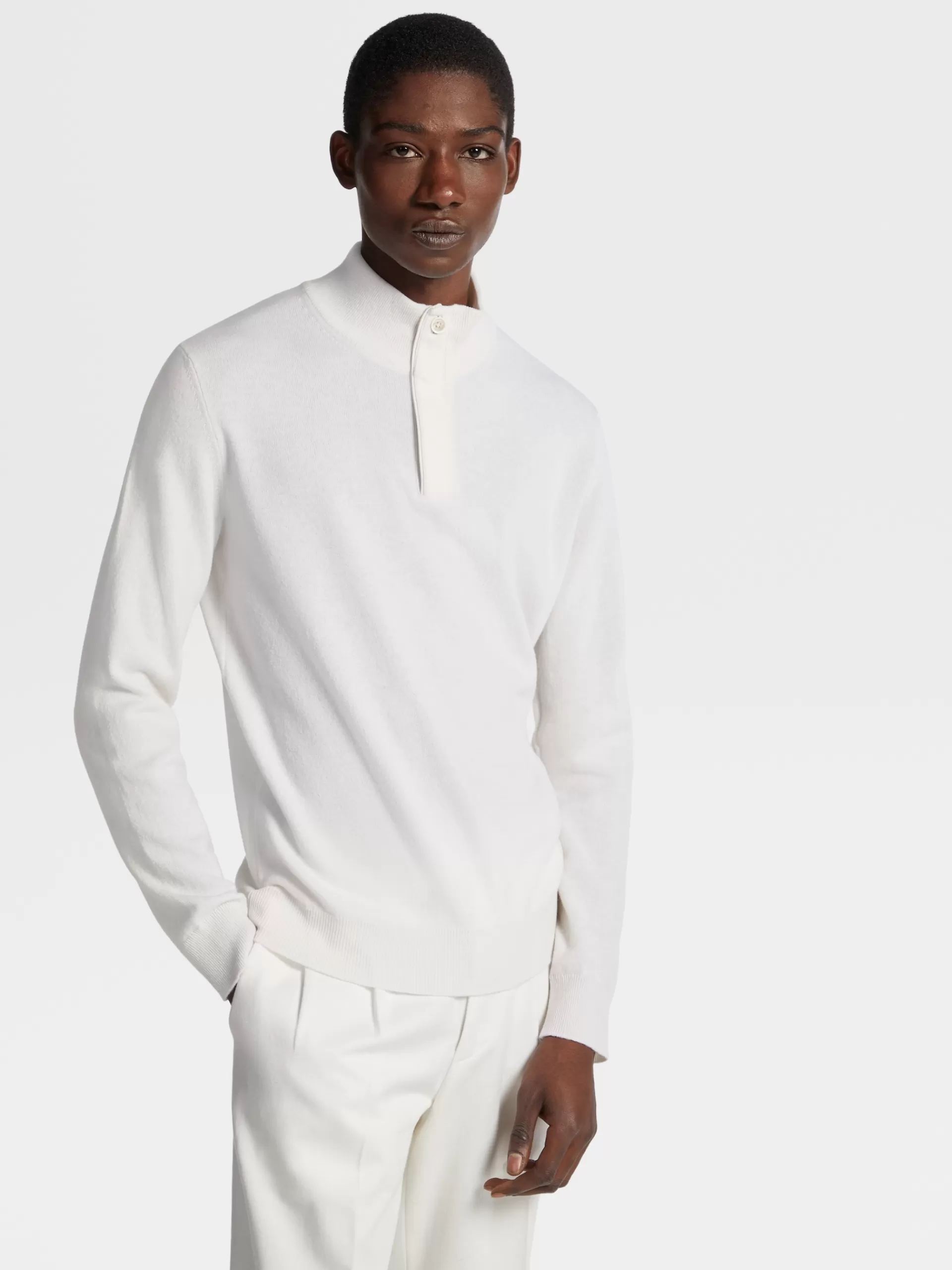 ZEGNA Malhas^Camisola De Meia Gola Oasi Cashmere Com Fecho De Correr Branca Branco