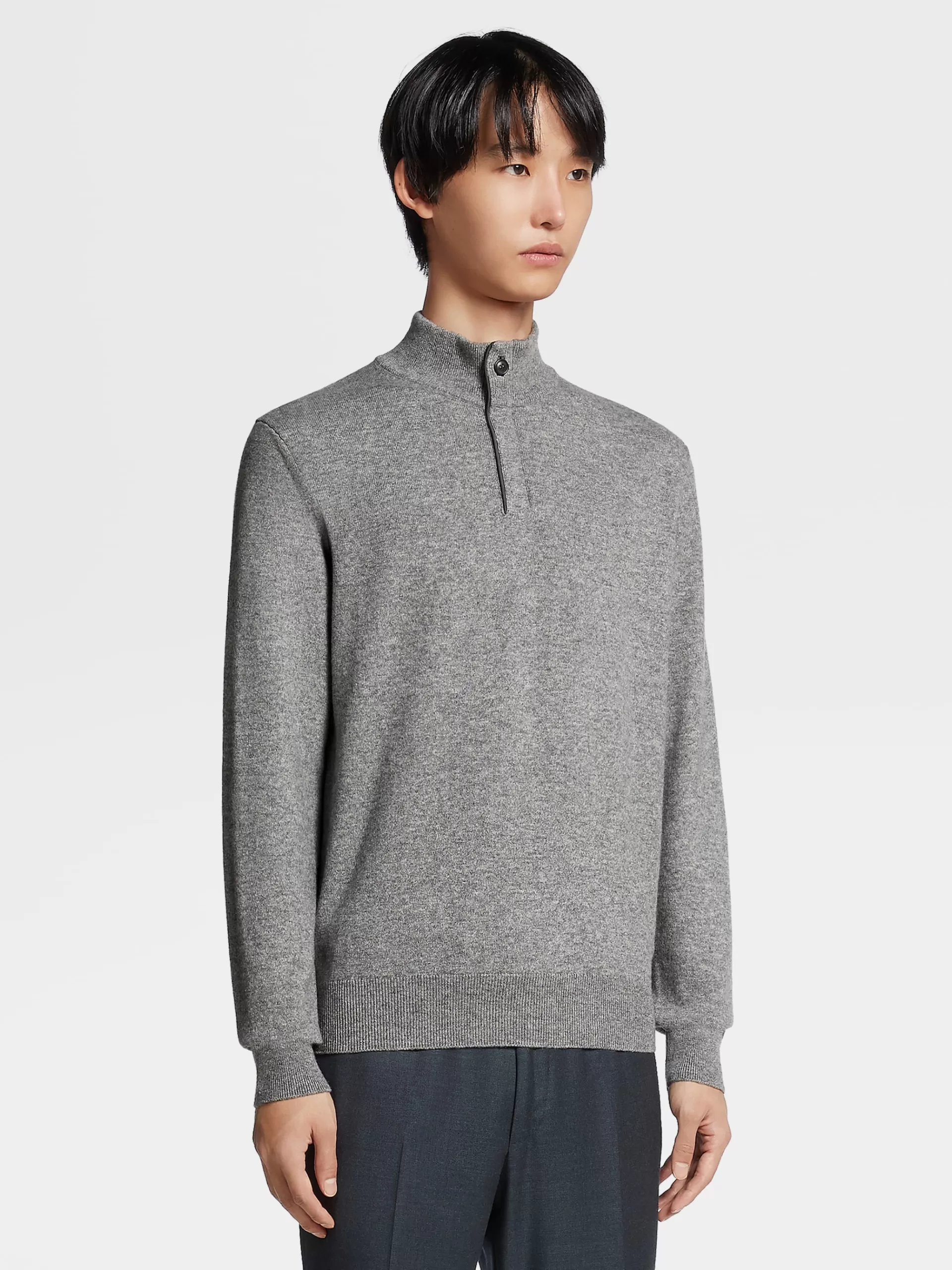 ZEGNA Malhas^Camisola De Meia Gola Oasi Cashmere Com Fecho De Correr Cinza Mesclado Cinzento-Mesclado