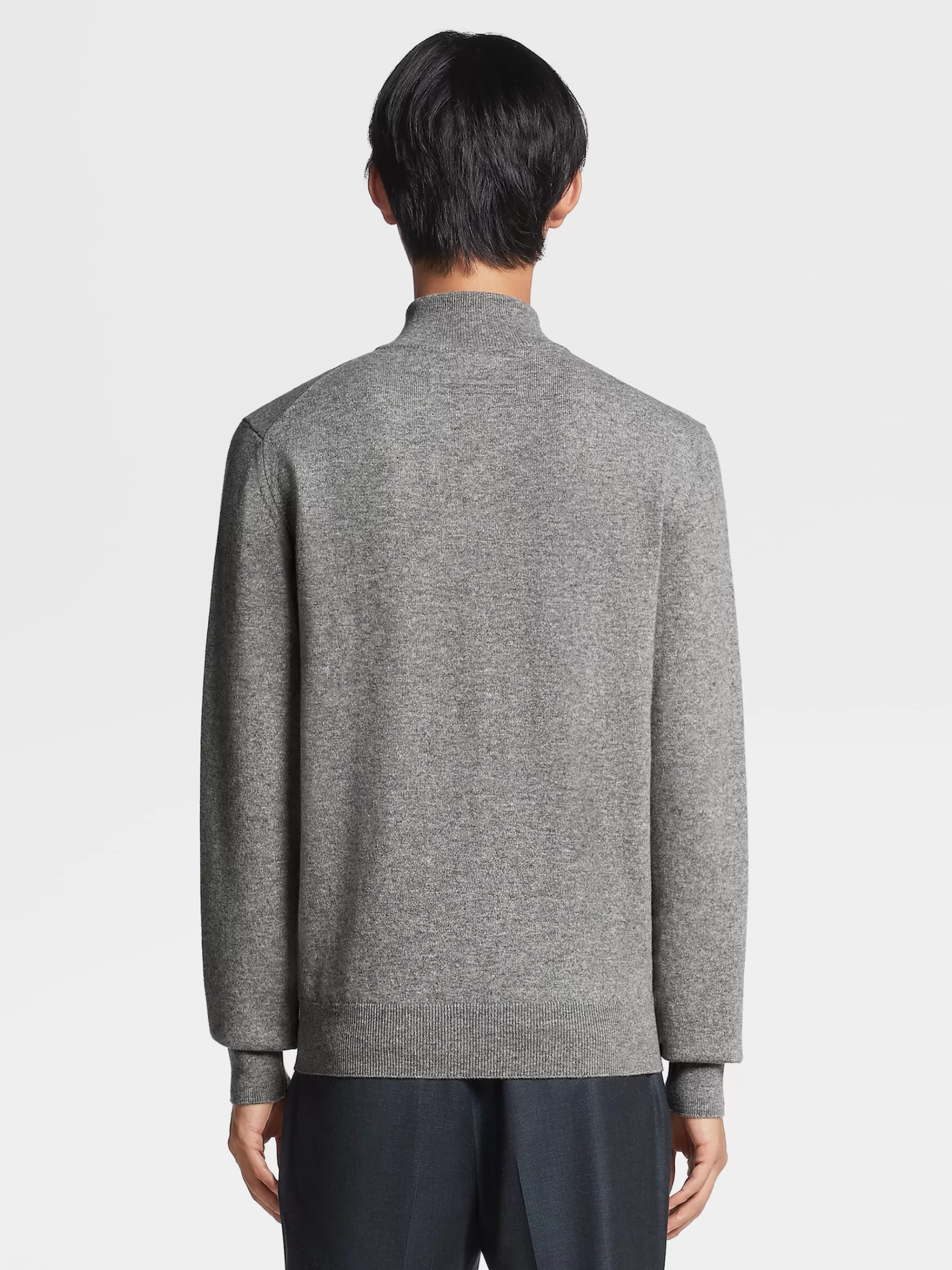 ZEGNA Malhas^Camisola De Meia Gola Oasi Cashmere Com Fecho De Correr Cinza Mesclado Cinzento-Mesclado