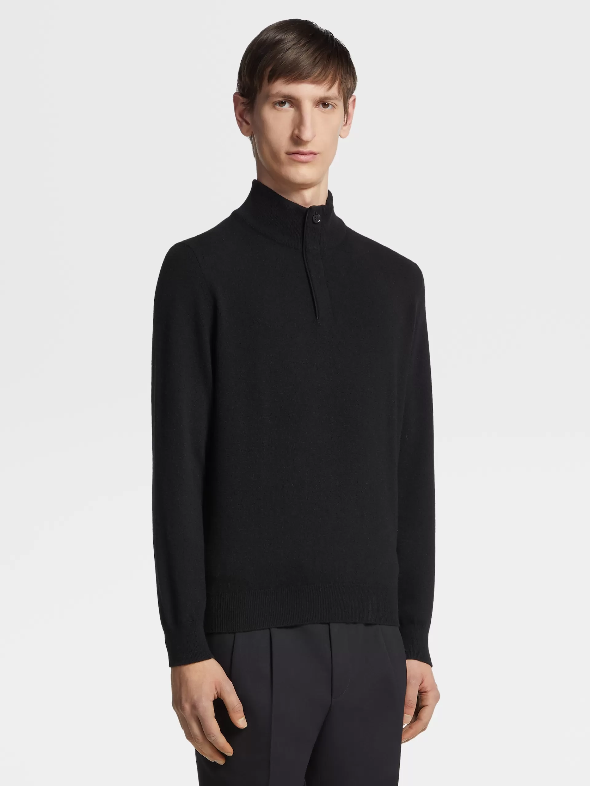 ZEGNA Malhas^Camisola De Meia Gola Oasi Cashmere Com Fecho De Correr Preta Preto