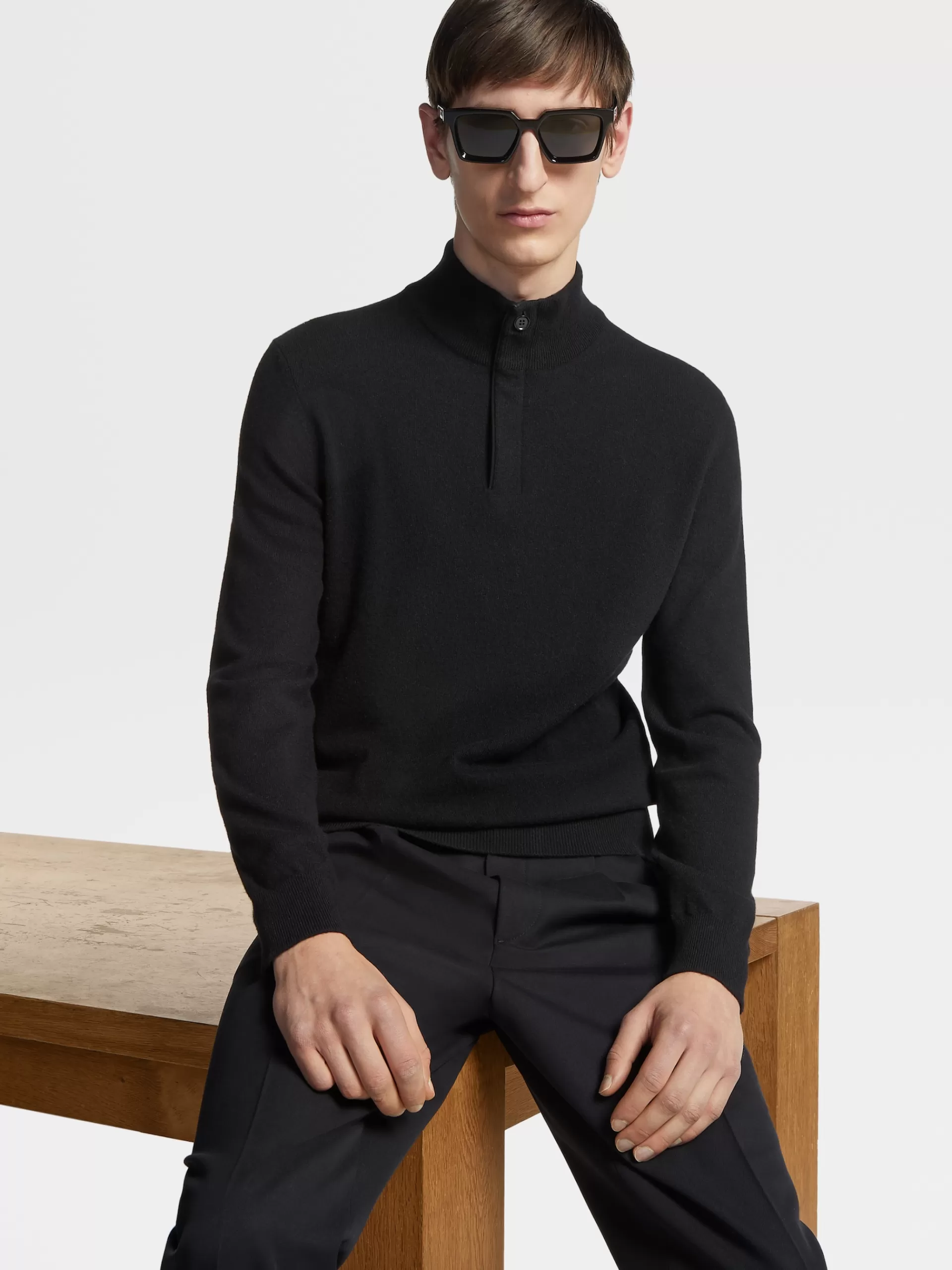 ZEGNA Malhas^Camisola De Meia Gola Oasi Cashmere Com Fecho De Correr Preta Preto