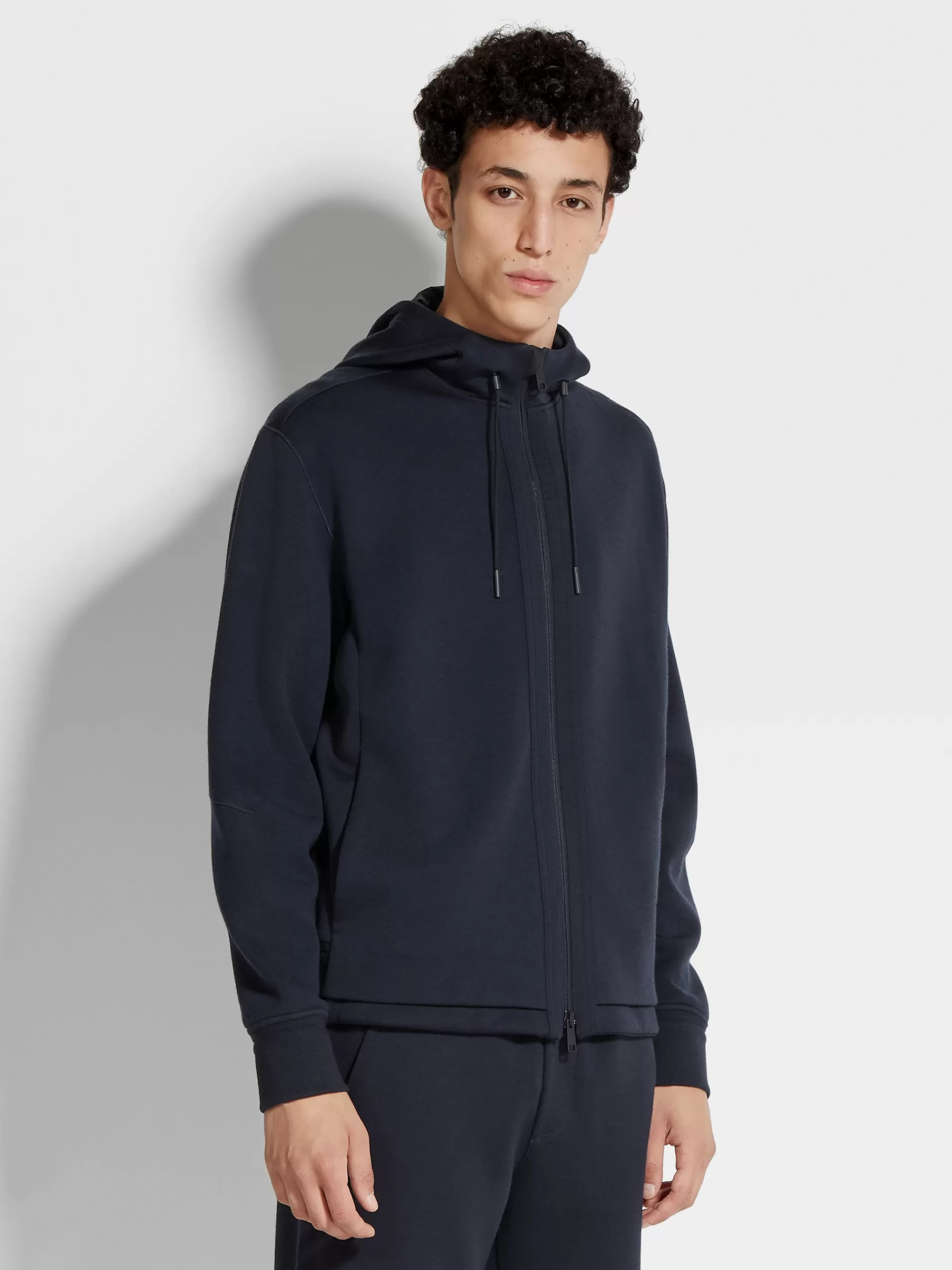 ZEGNA Sweatshirts^Camisola Em La High Performance™ Com Capuz E Fecho De Correr Integral Azul-Marinho