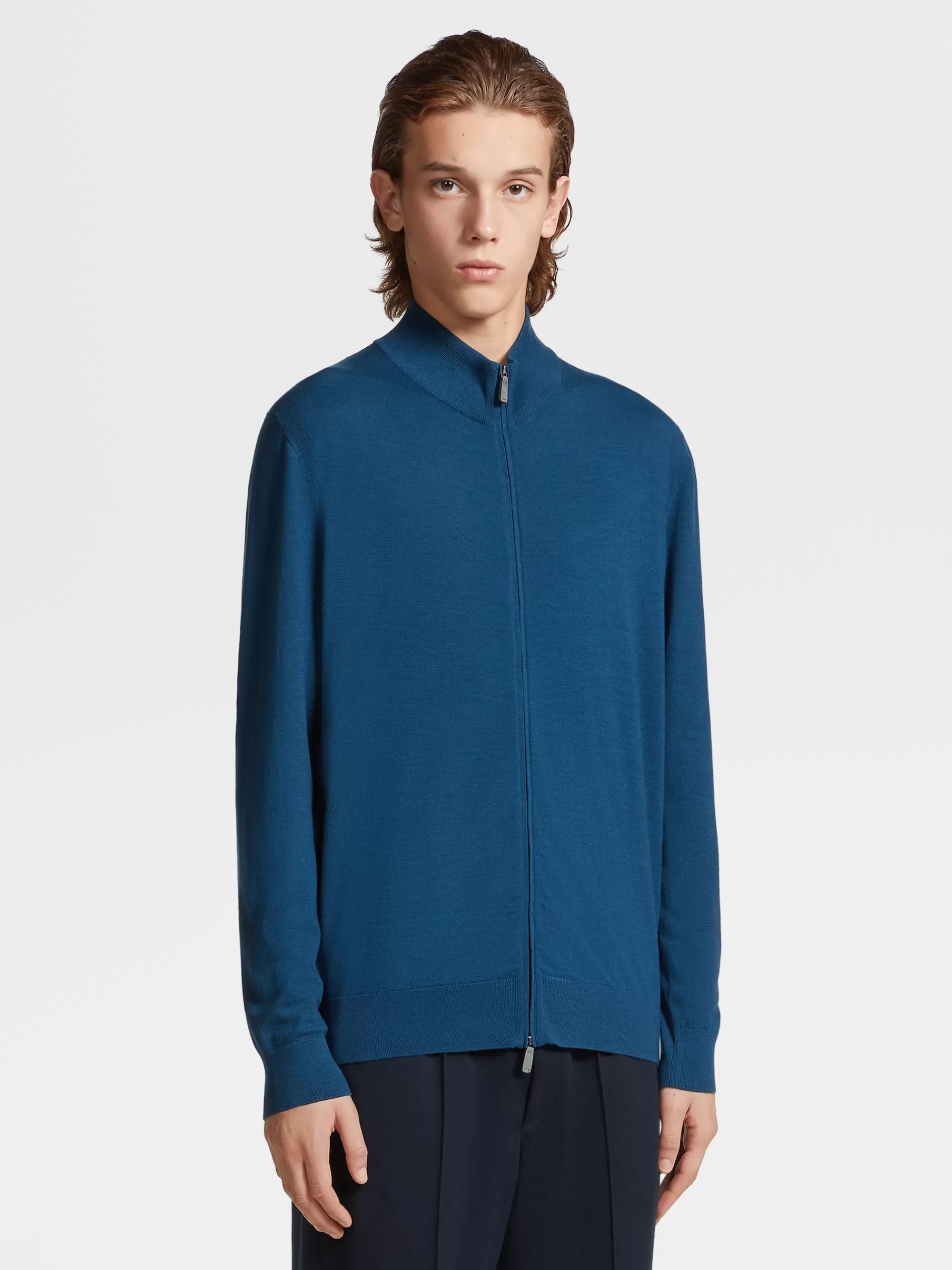 ZEGNA Roupa Desportiva^Cardiga De Malha Em La 12Milmil12 Com Fecho De Correr Integral Azul-Petroleo