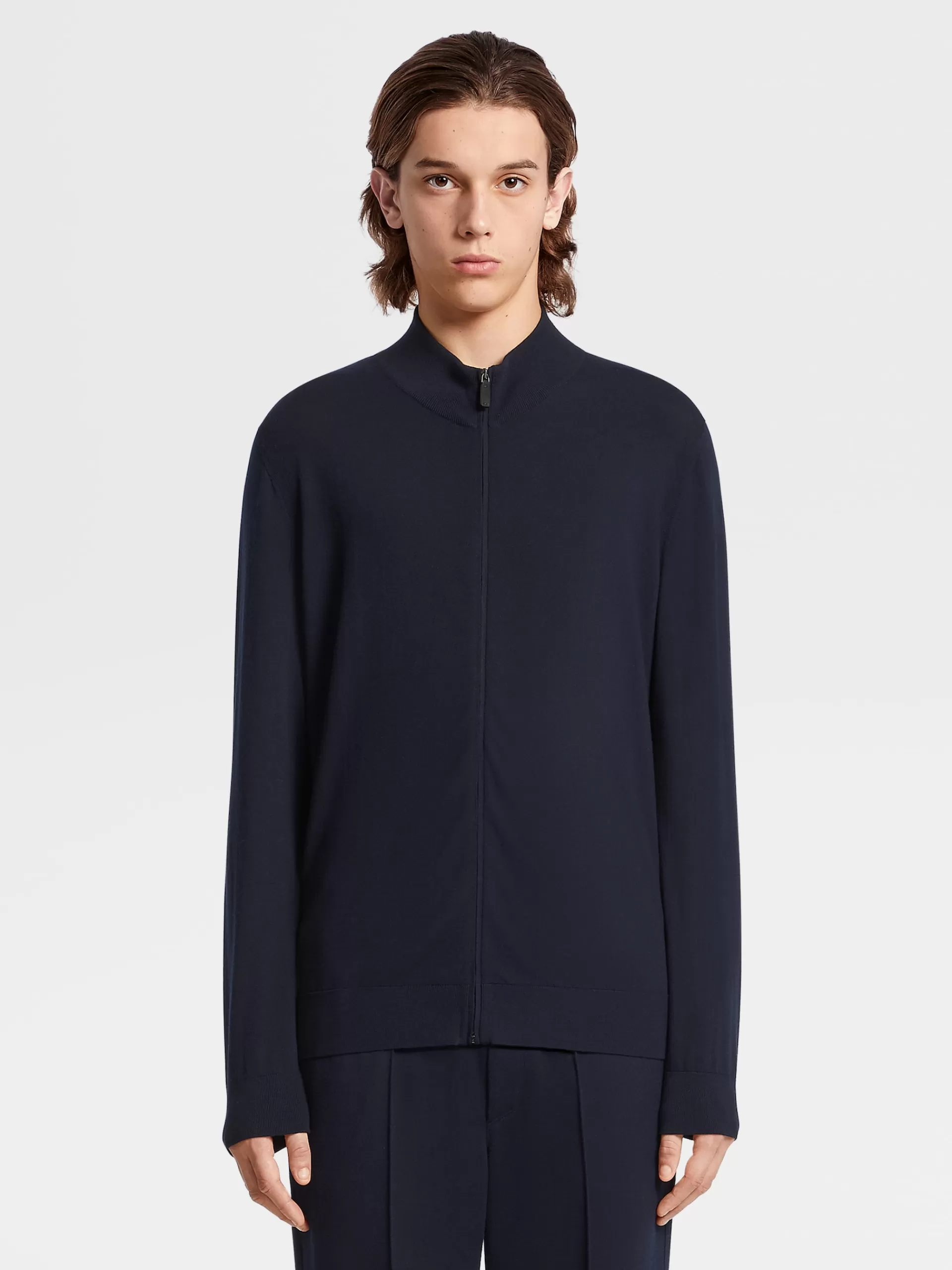 ZEGNA Roupa Desportiva^Cardiga De Malha Em La 12Milmil12 Com Fecho De Correr Integral Azul-Marinho