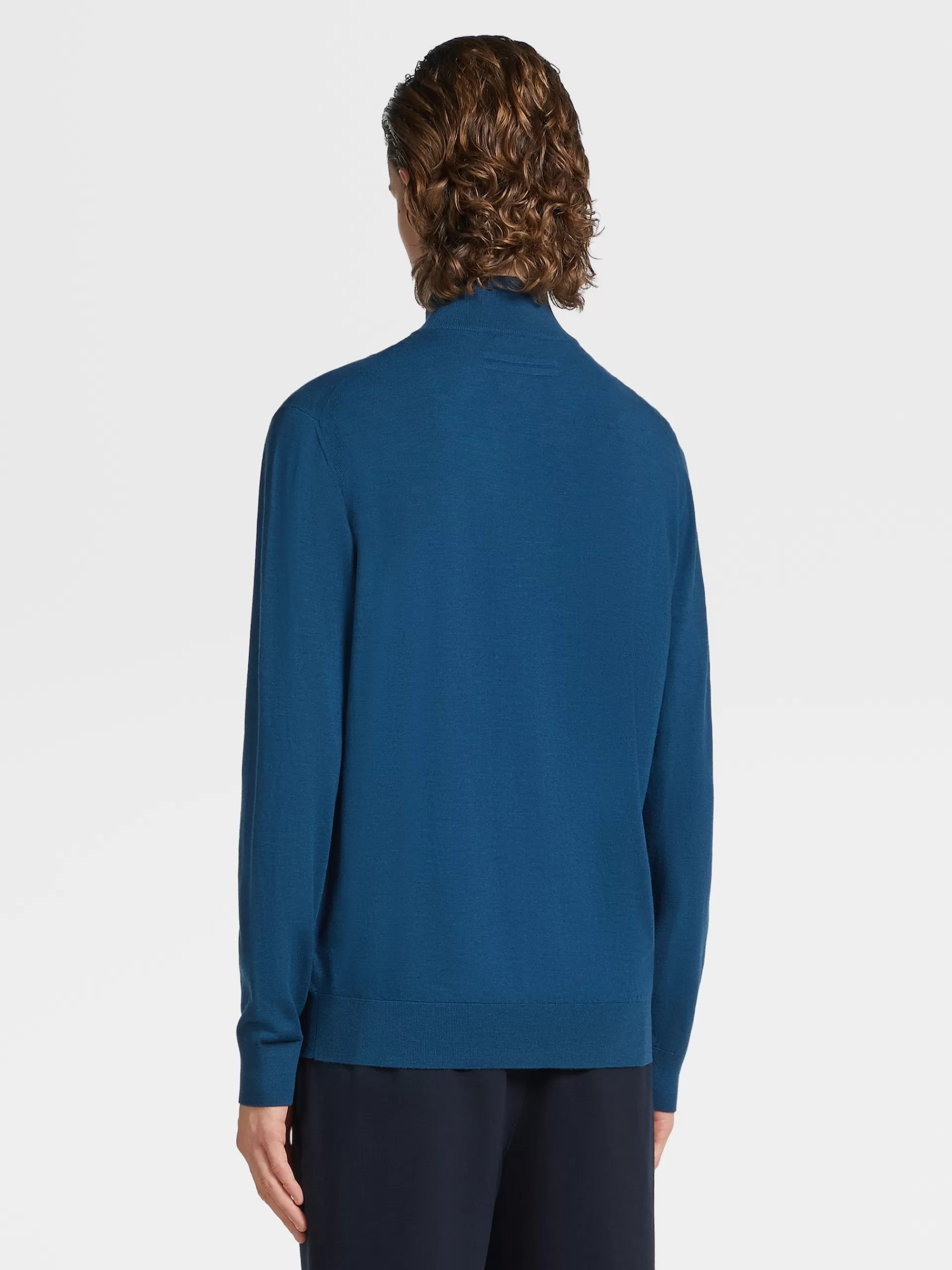 ZEGNA Roupa Desportiva^Cardiga De Malha Em La 12Milmil12 Com Fecho De Correr Integral Azul-Petroleo