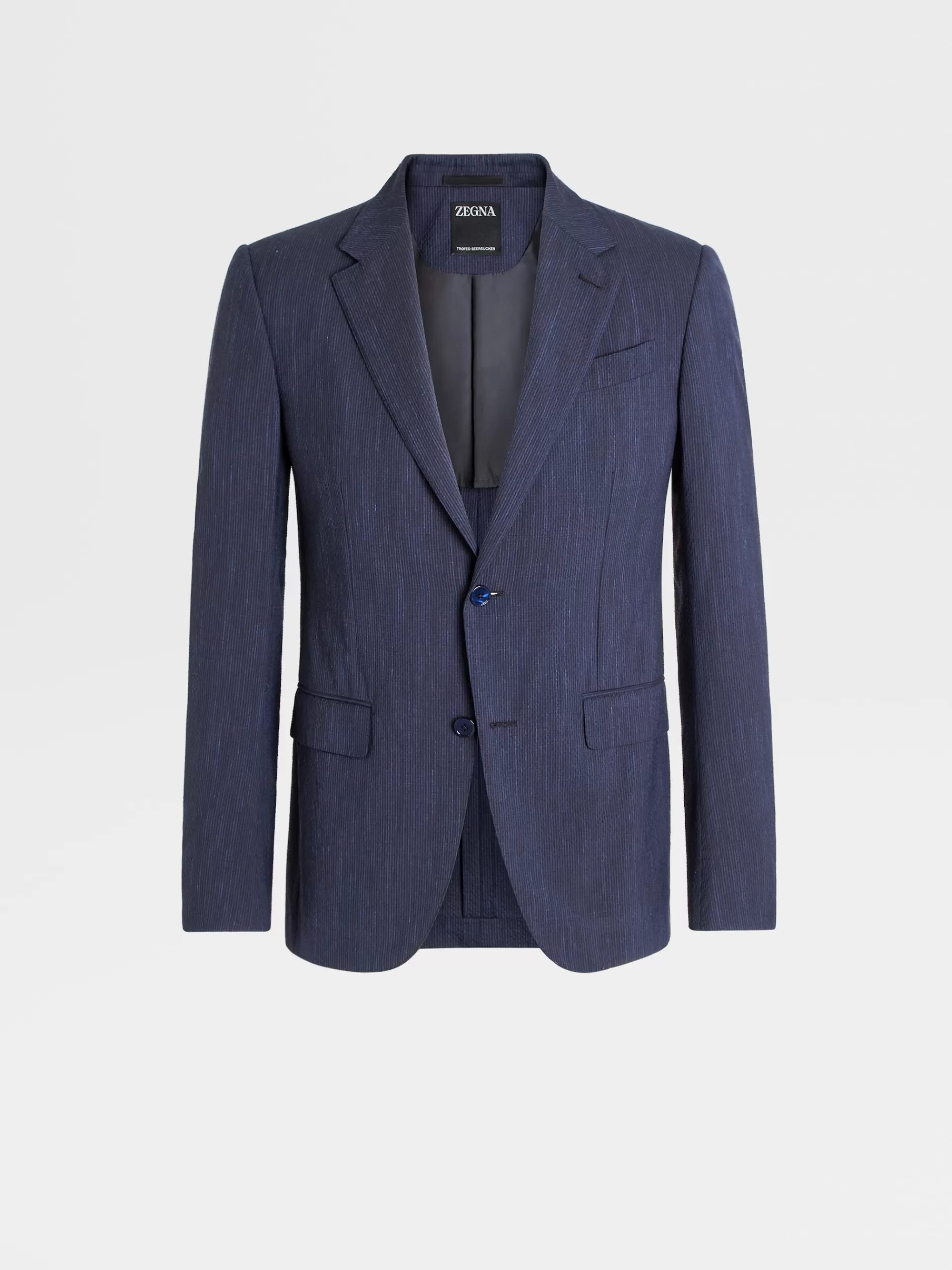 ZEGNA Blazers^Casaco Azul Em La, Seda E Linho Trofeo™ Seersucker Com Micropadrao De Xadrez Azul/Azul-Marinho