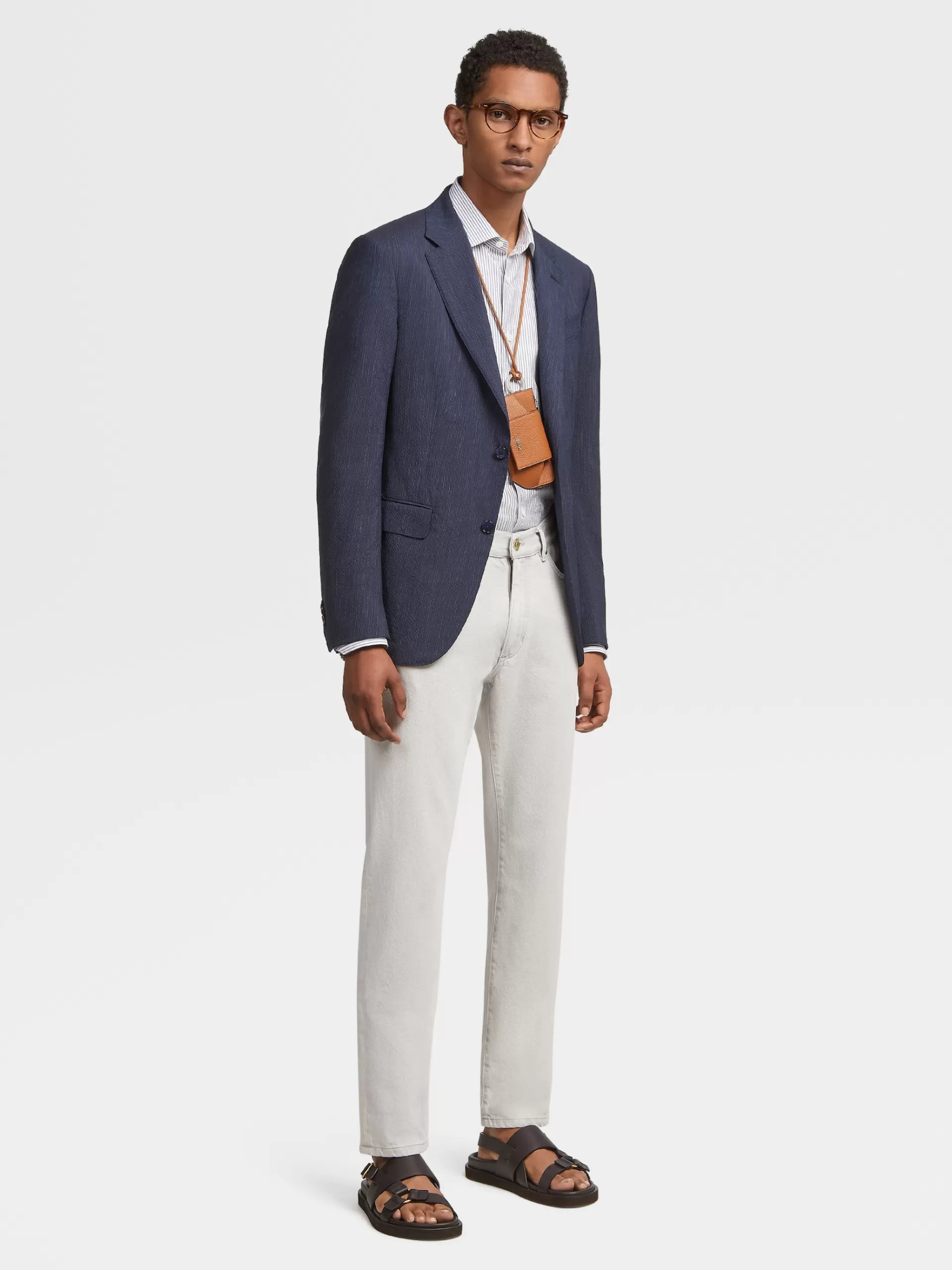 ZEGNA Blazers^Casaco Azul Em La, Seda E Linho Trofeo™ Seersucker Com Micropadrao De Xadrez Azul/Azul-Marinho