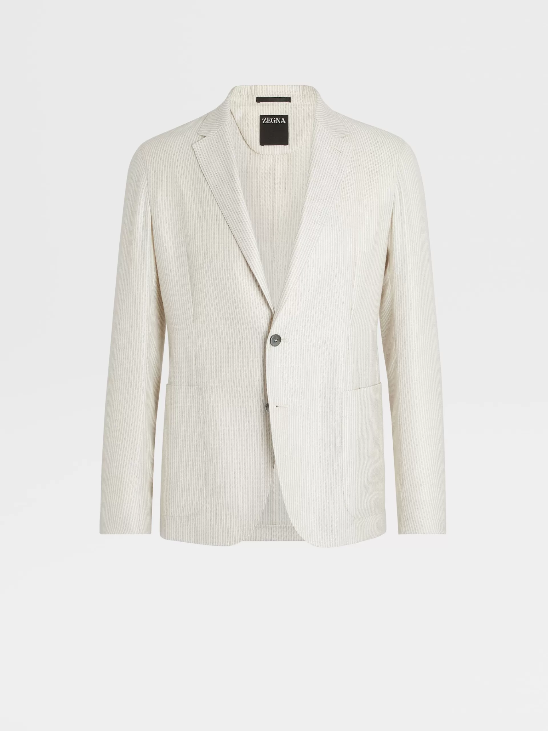 ZEGNA Blazers^Casaco Camiseiro Bege Em Caxemira, Seda E Linho Com Riscas Finas Bege/Esbranquicado