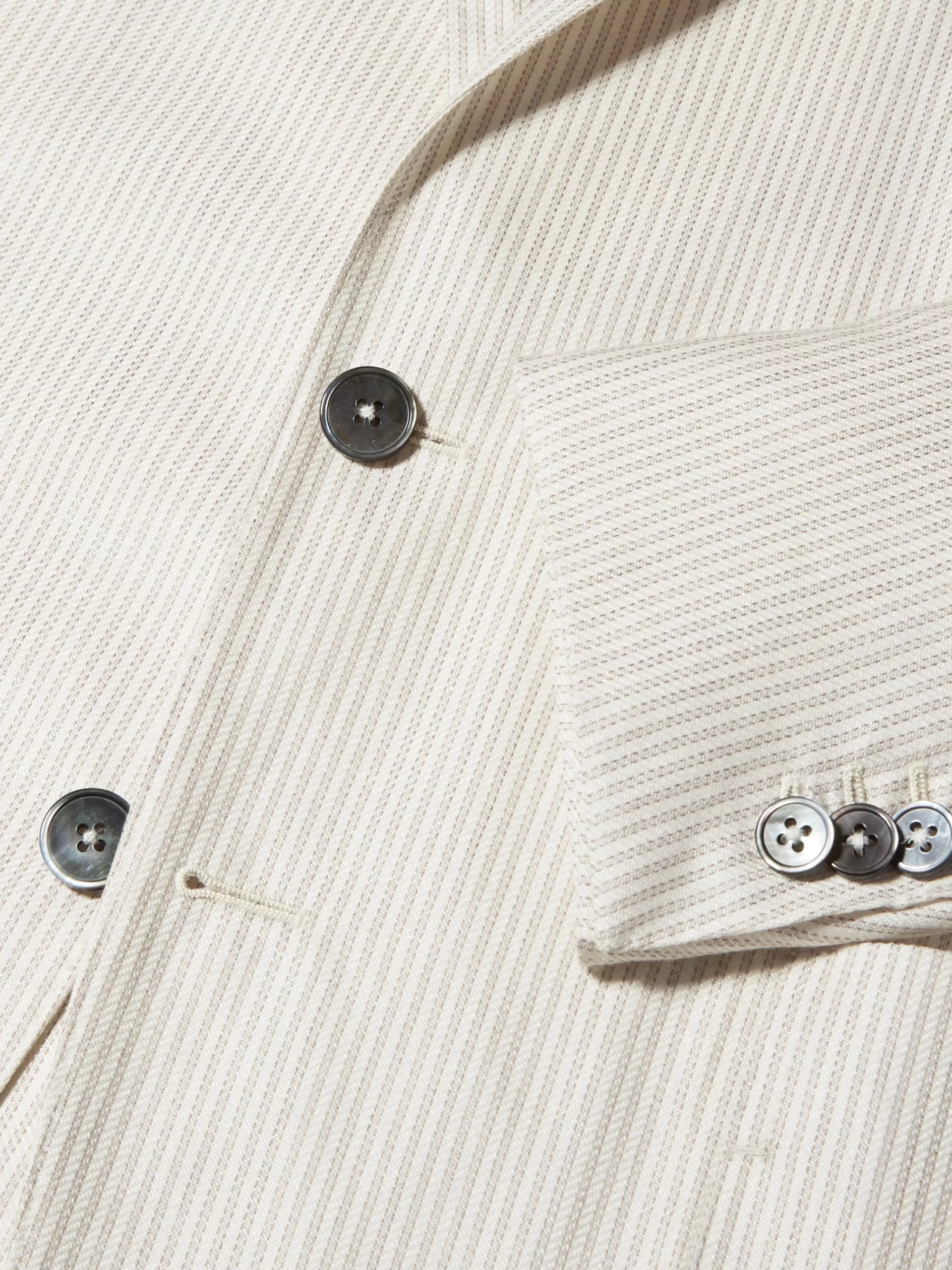ZEGNA Blazers^Casaco Camiseiro Bege Em Caxemira, Seda E Linho Com Riscas Finas Bege/Esbranquicado