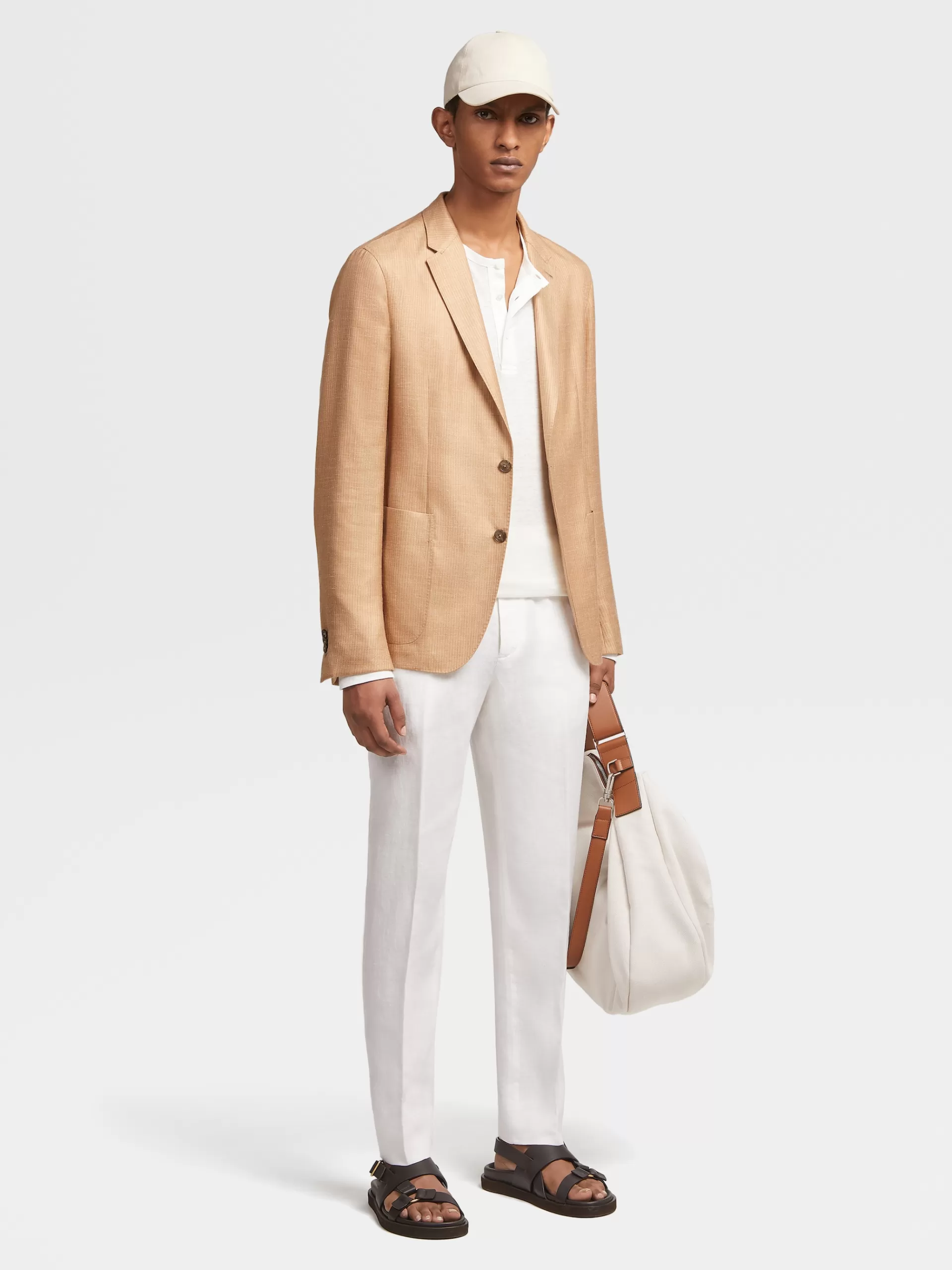 ZEGNA Blazers^Casaco Camiseiro Bege-Claro Em Seda, Caxemira E Linho Com Riscas Finas Bege-Claro/Bege