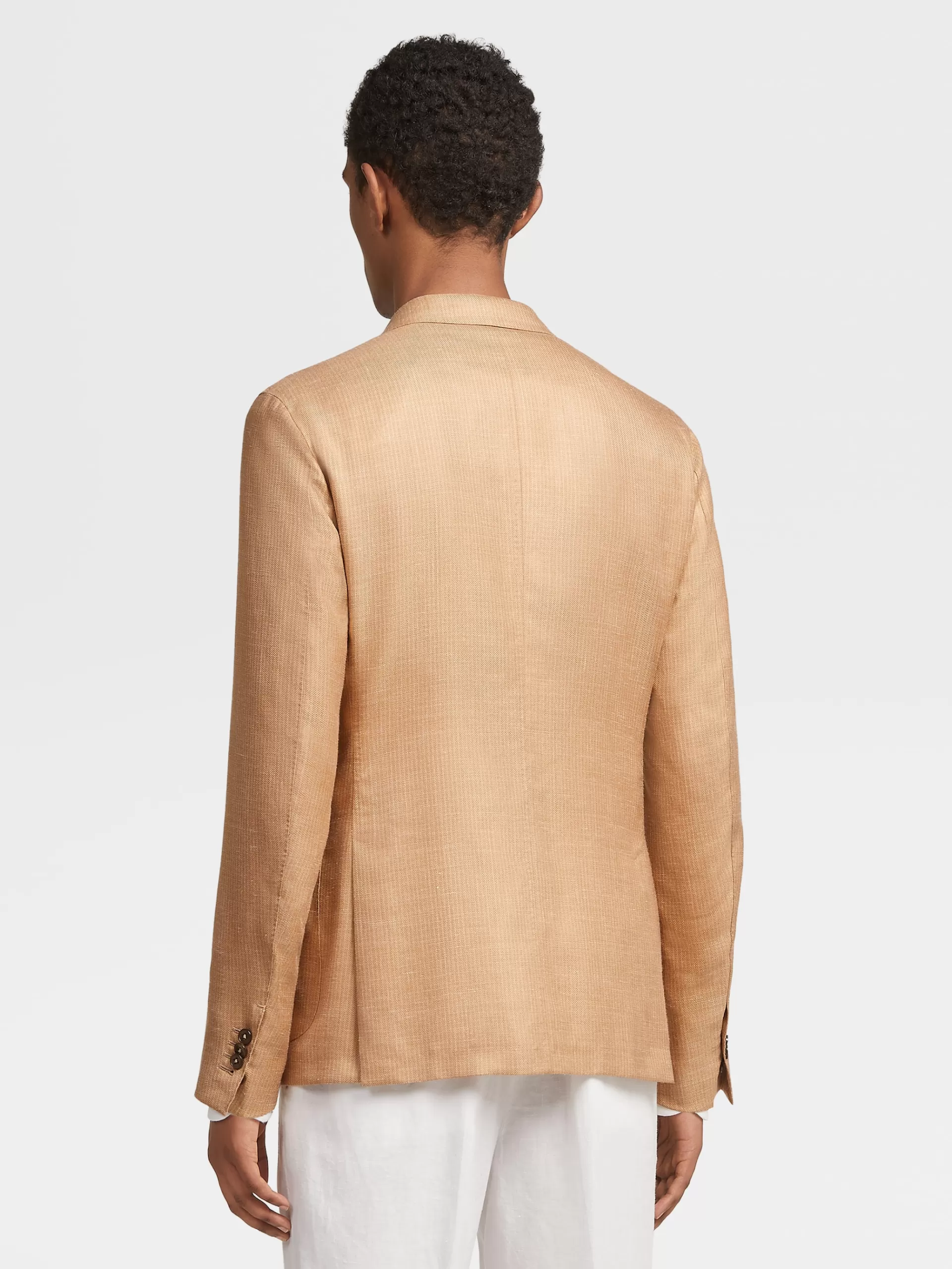 ZEGNA Blazers^Casaco Camiseiro Bege-Claro Em Seda, Caxemira E Linho Com Riscas Finas Bege-Claro/Bege