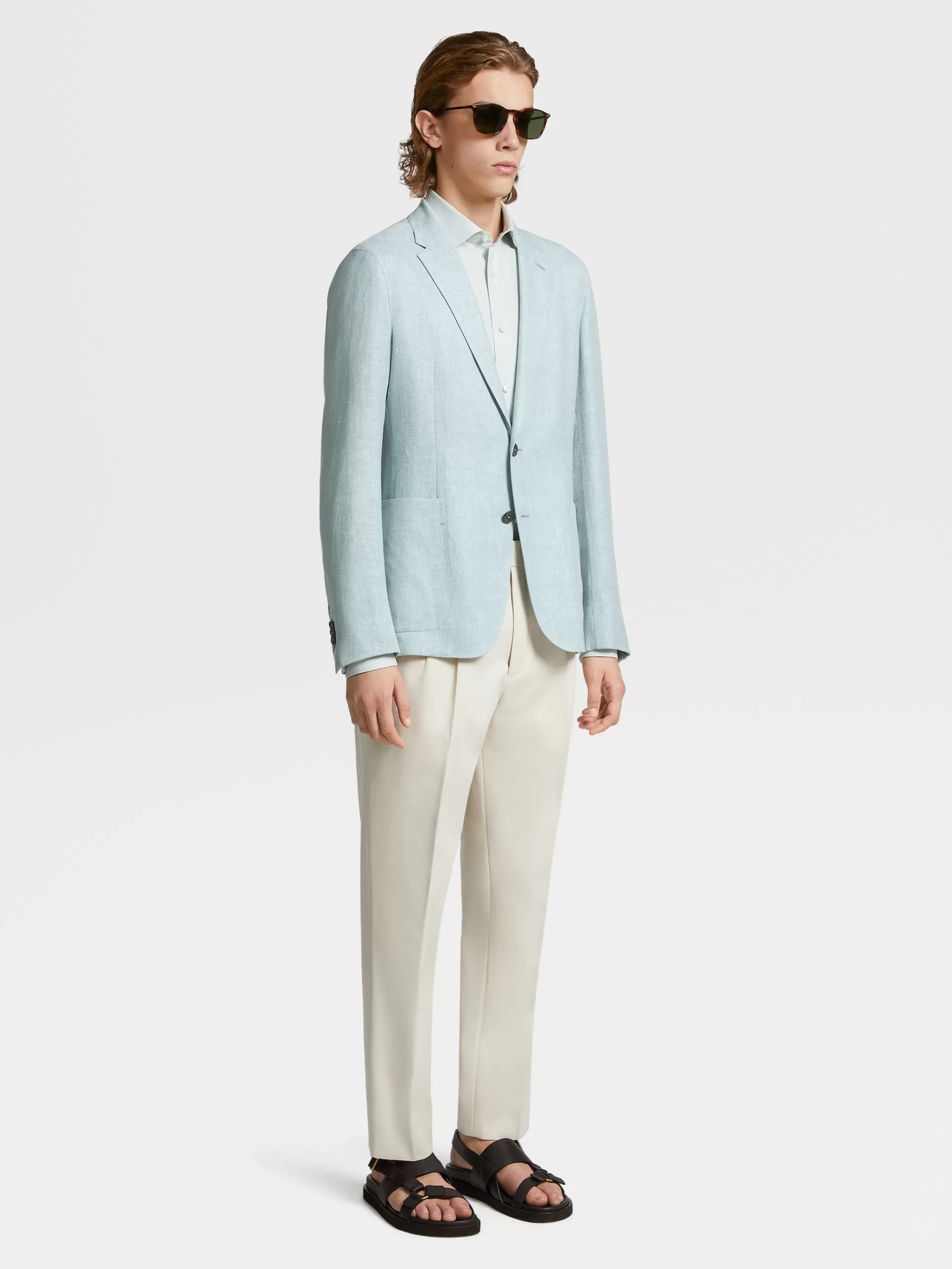 ZEGNA Blazers^Casaco Camiseiro Crossover Microestruturado Em Mistura De Linho E La Verde-Agua