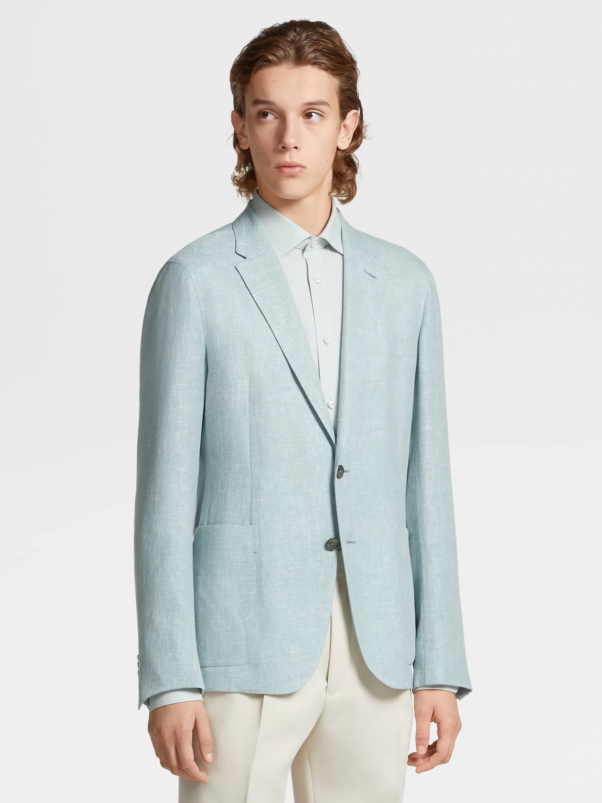 ZEGNA Blazers^Casaco Camiseiro Crossover Microestruturado Em Mistura De Linho E La Verde-Agua