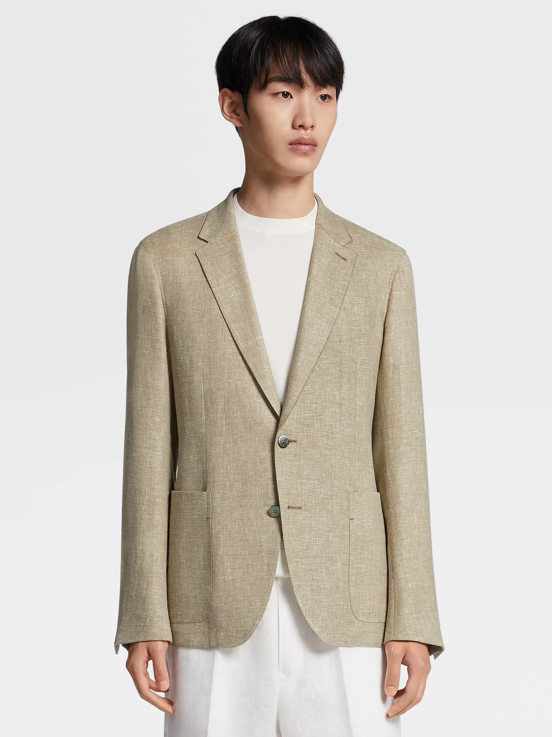 ZEGNA Blazers^Casaco Camiseiro Crossover Microestruturado Em Mistura De Linho E La Verde-Tropa Claro