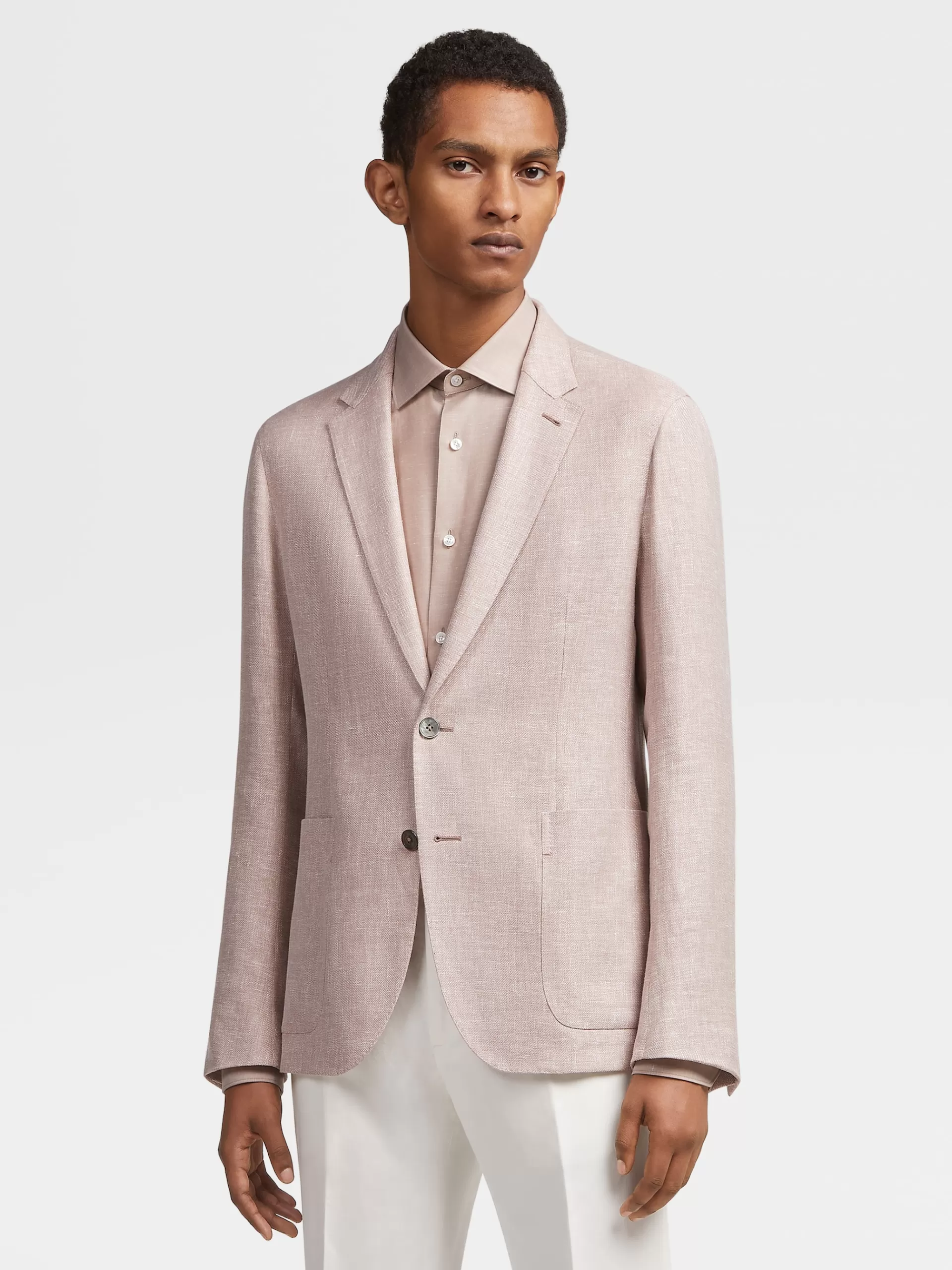 ZEGNA Blazers^Casaco Camiseiro Crossover Microestruturado Em Mistura De Linho E La Rosa-Velho