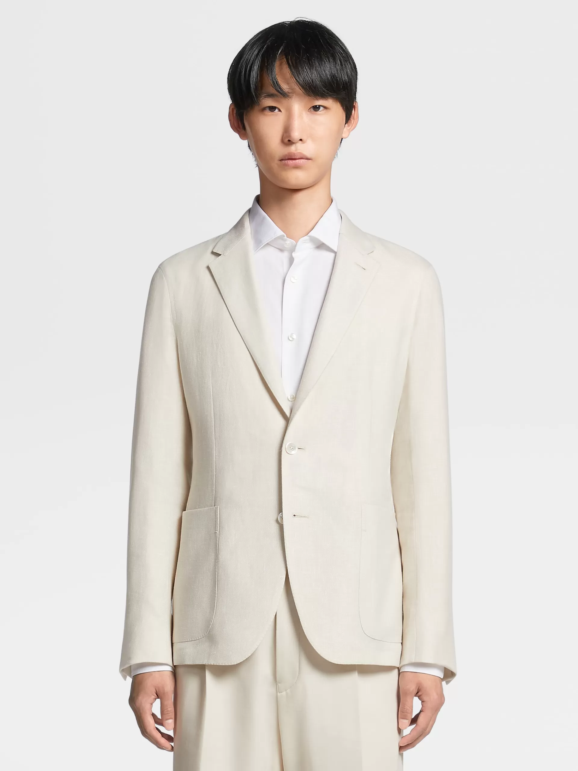 ZEGNA Blazers^Casaco Camiseiro Crossover Microestruturado Em Mistura De Linho E La Esbranquicado