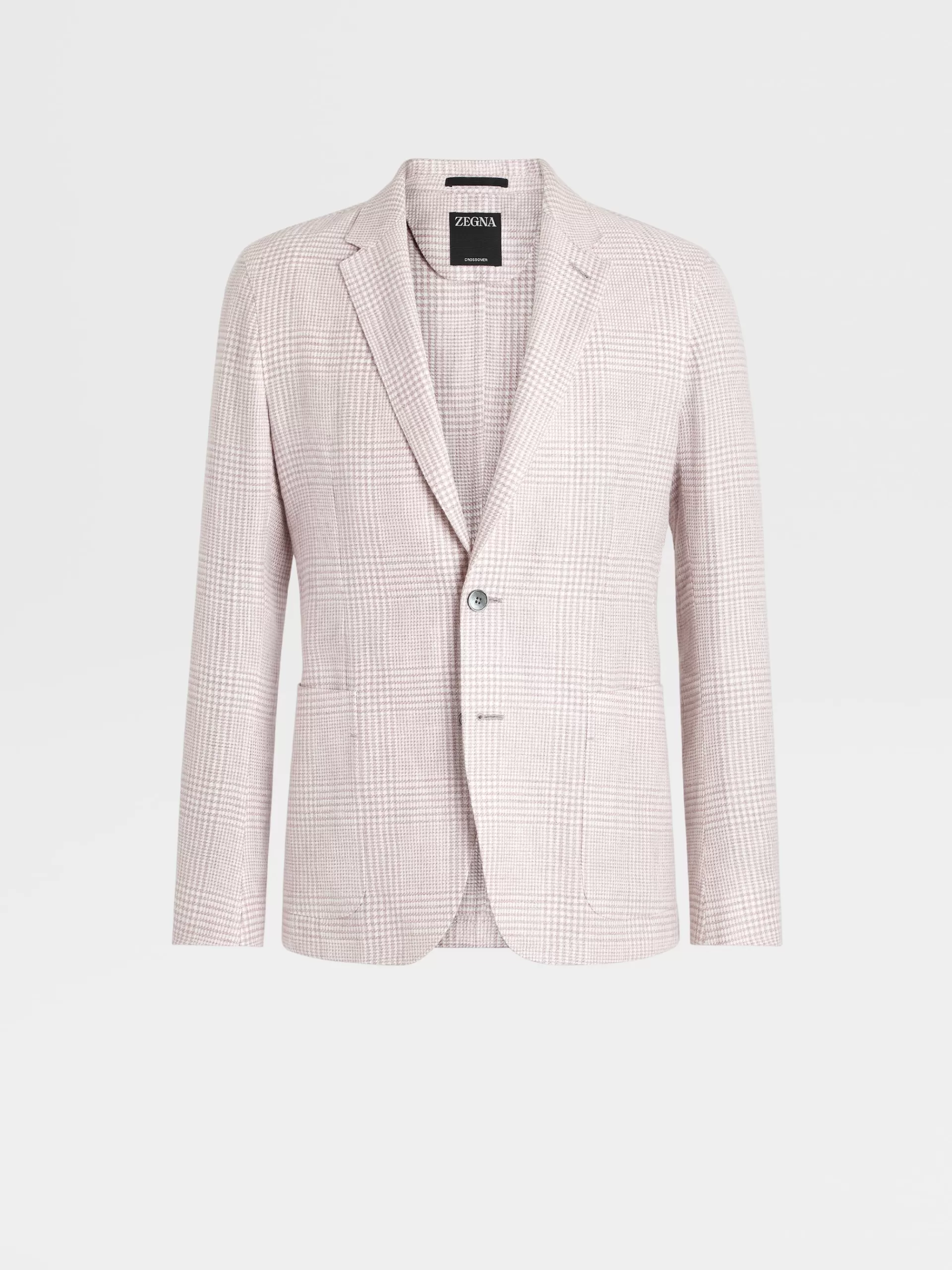 ZEGNA Blazers^Casaco Camiseiro Crossover Rosa E Branco Em Linho, La E Seda Com Padrao Principe De Gales Rosa-Velho/Branco