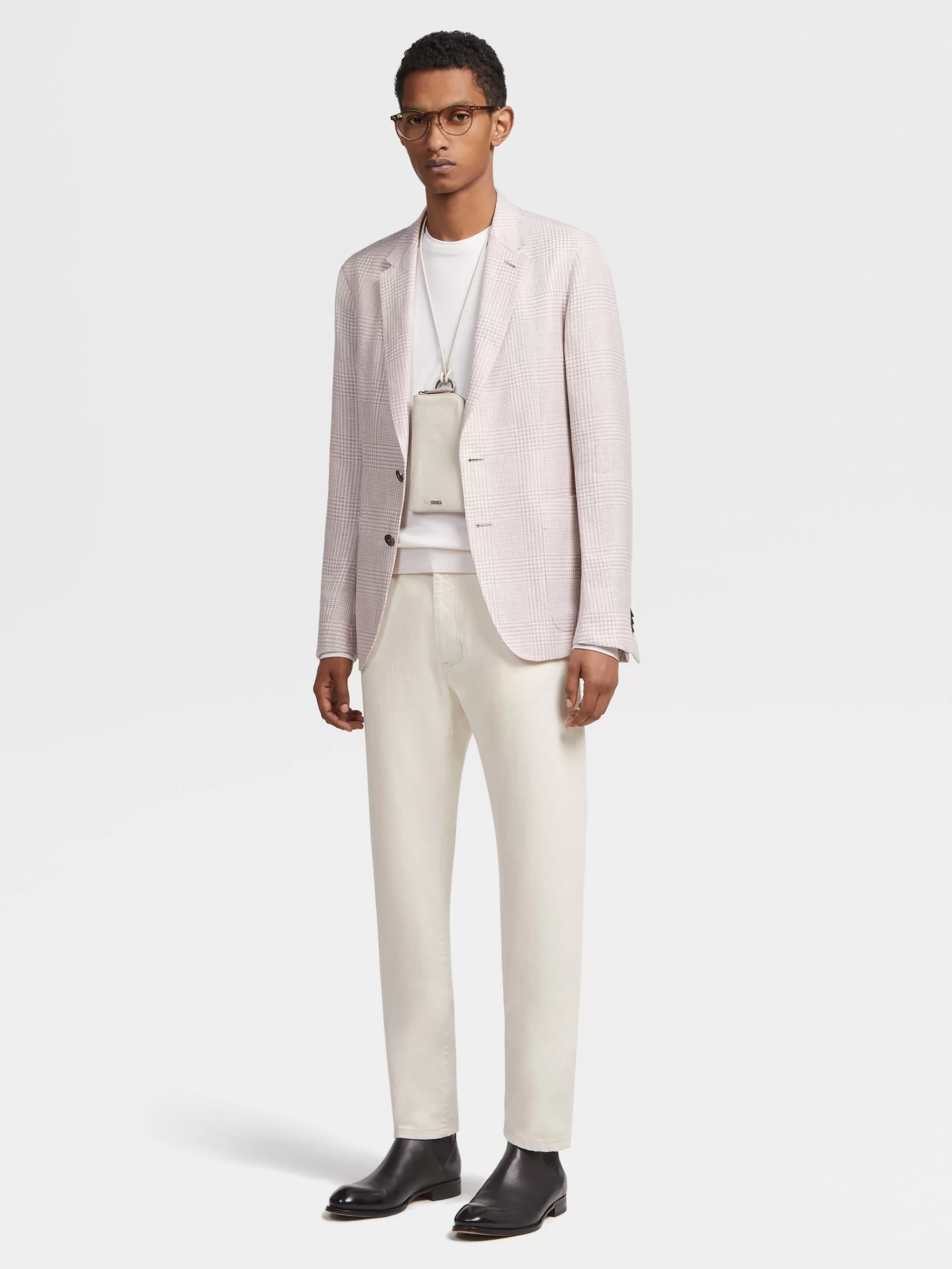 ZEGNA Blazers^Casaco Camiseiro Crossover Rosa E Branco Em Linho, La E Seda Com Padrao Principe De Gales Rosa-Velho/Branco
