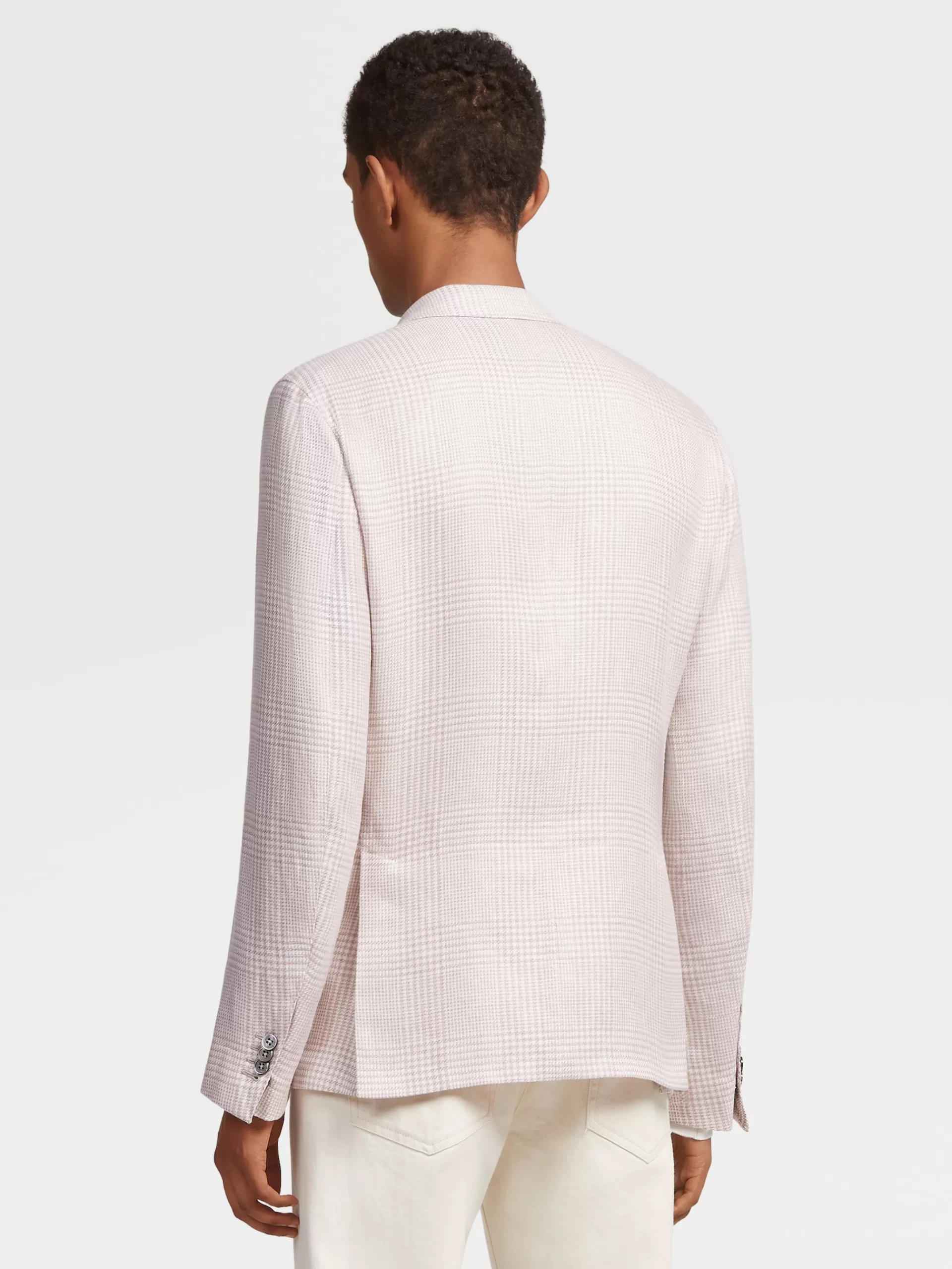 ZEGNA Blazers^Casaco Camiseiro Crossover Rosa E Branco Em Linho, La E Seda Com Padrao Principe De Gales Rosa-Velho/Branco