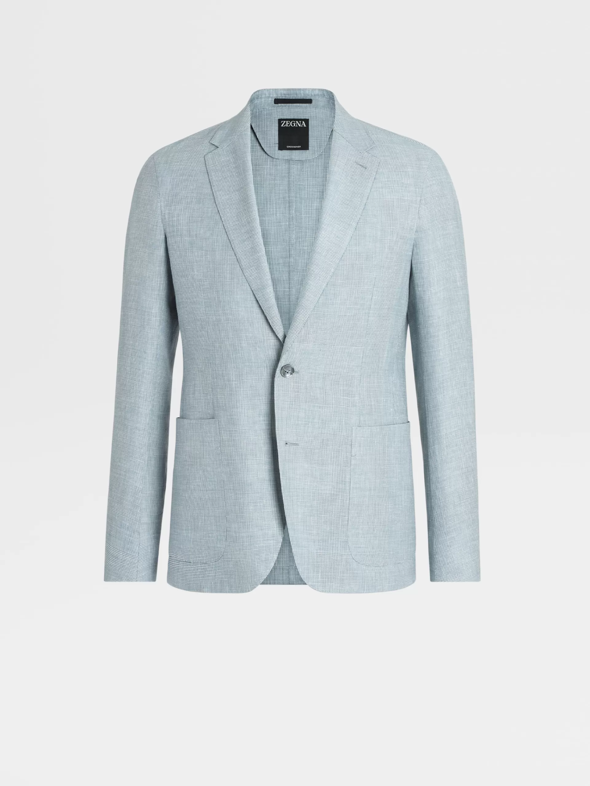 ZEGNA Blazers^Casaco Camiseiro Crossover Verde-Agua Em La, Linho E Seda Com Padrao Principe De Gales Verde-Agua/Esbranquicado