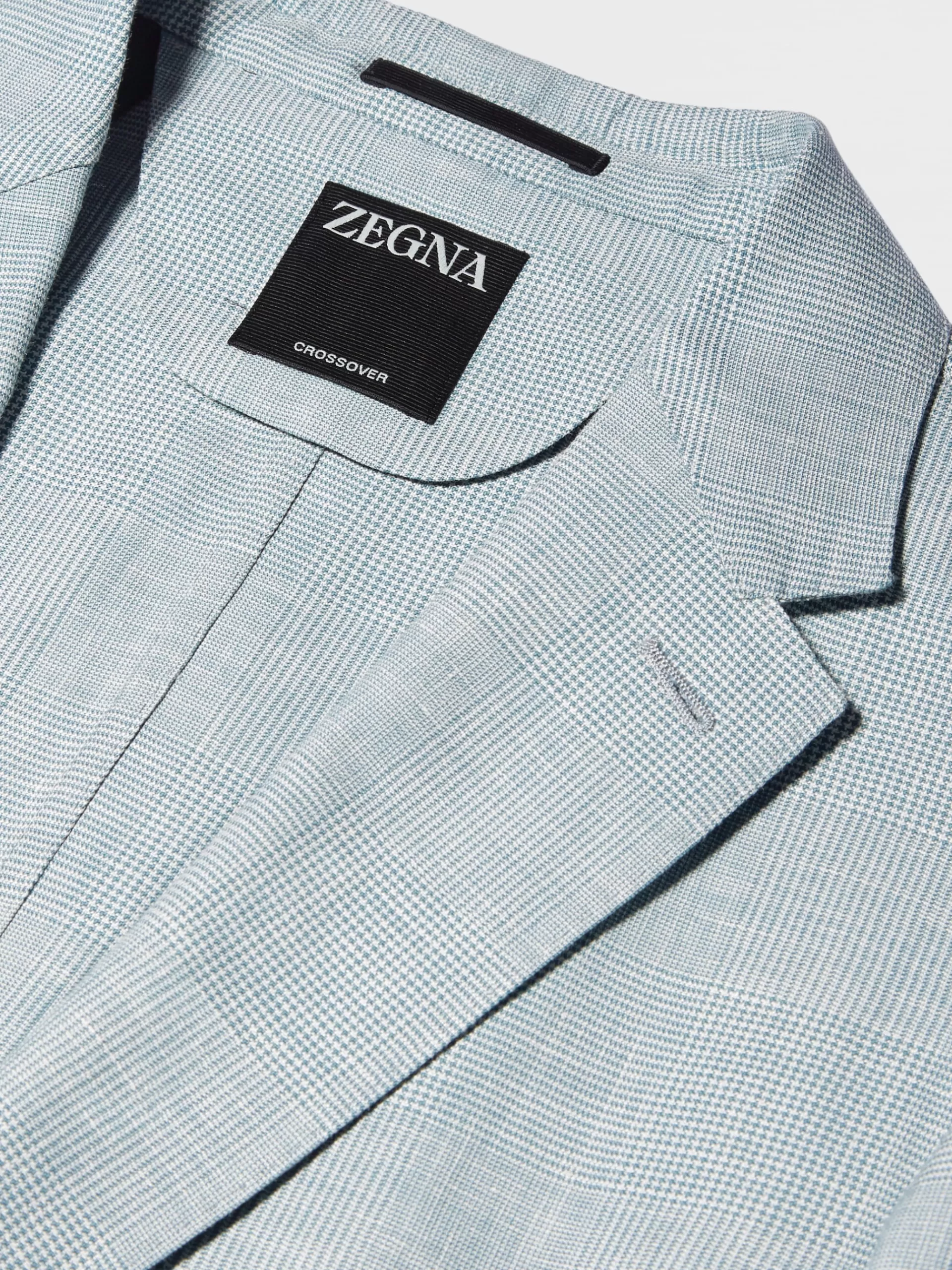ZEGNA Blazers^Casaco Camiseiro Crossover Verde-Agua Em La, Linho E Seda Com Padrao Principe De Gales Verde-Agua/Esbranquicado