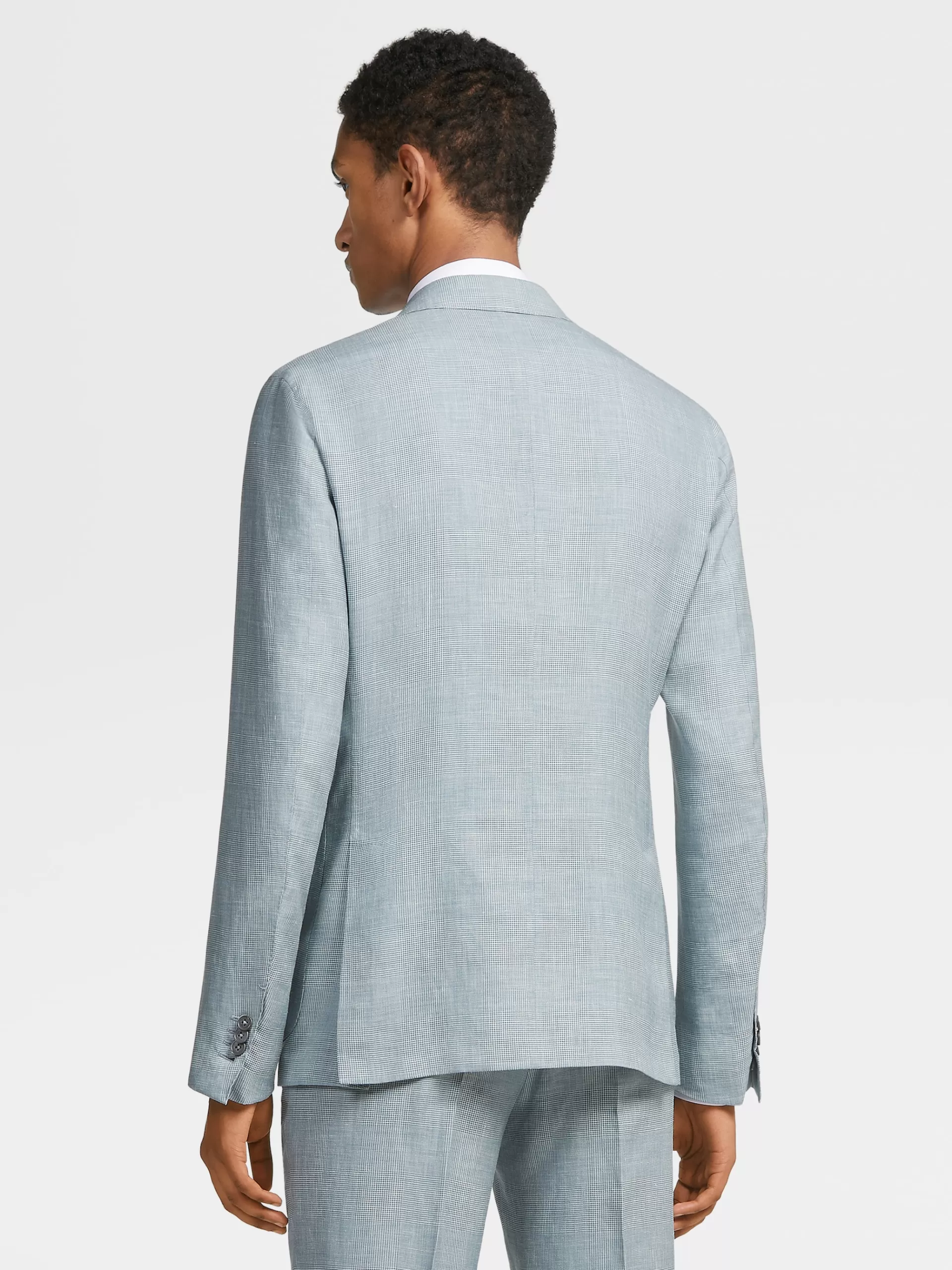 ZEGNA Blazers^Casaco Camiseiro Crossover Verde-Agua Em La, Linho E Seda Com Padrao Principe De Gales Verde-Agua/Esbranquicado