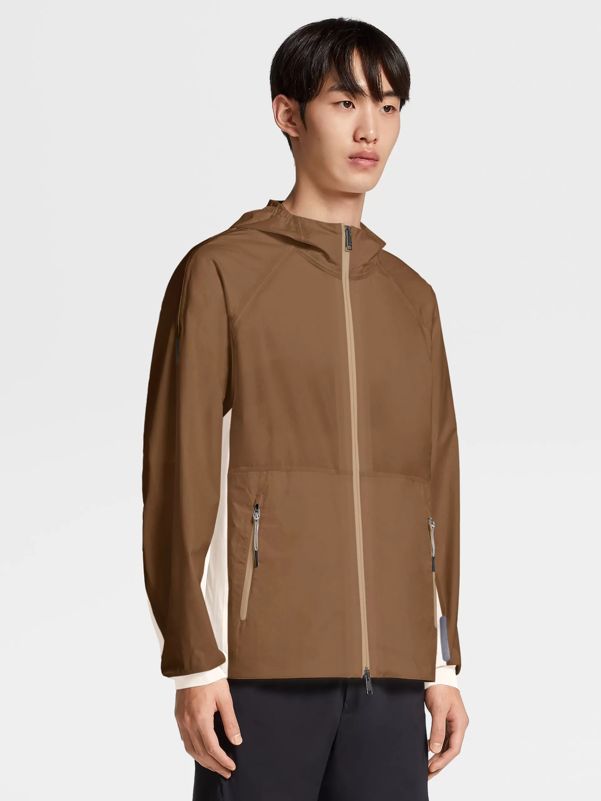 ZEGNA Blusoes E Casacos^Casaco Corta-Vento Com Capuz Em Tecido Tecnico #Usetheexisting™ Castanho-Claro
