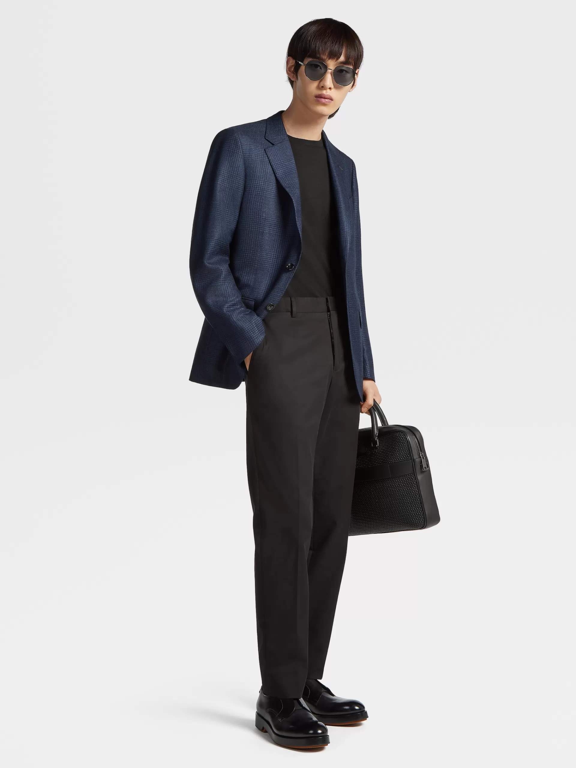 ZEGNA Blazers^Casaco Em Caxemira E Seda Principe De Gales Azul E Azul-Marinho Azul/Azul-Marinho