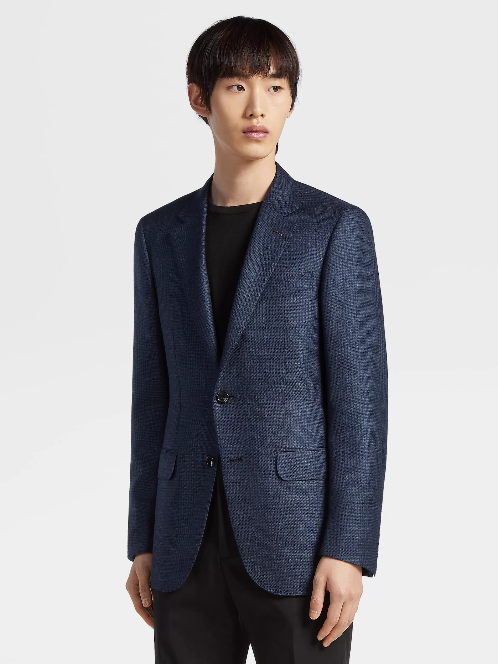 ZEGNA Blazers^Casaco Em Caxemira E Seda Principe De Gales Azul E Azul-Marinho Azul/Azul-Marinho