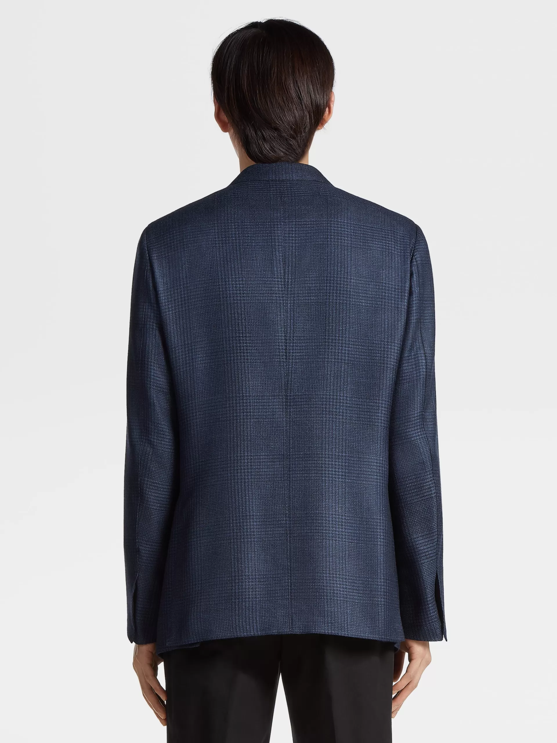 ZEGNA Blazers^Casaco Em Caxemira E Seda Principe De Gales Azul E Azul-Marinho Azul/Azul-Marinho