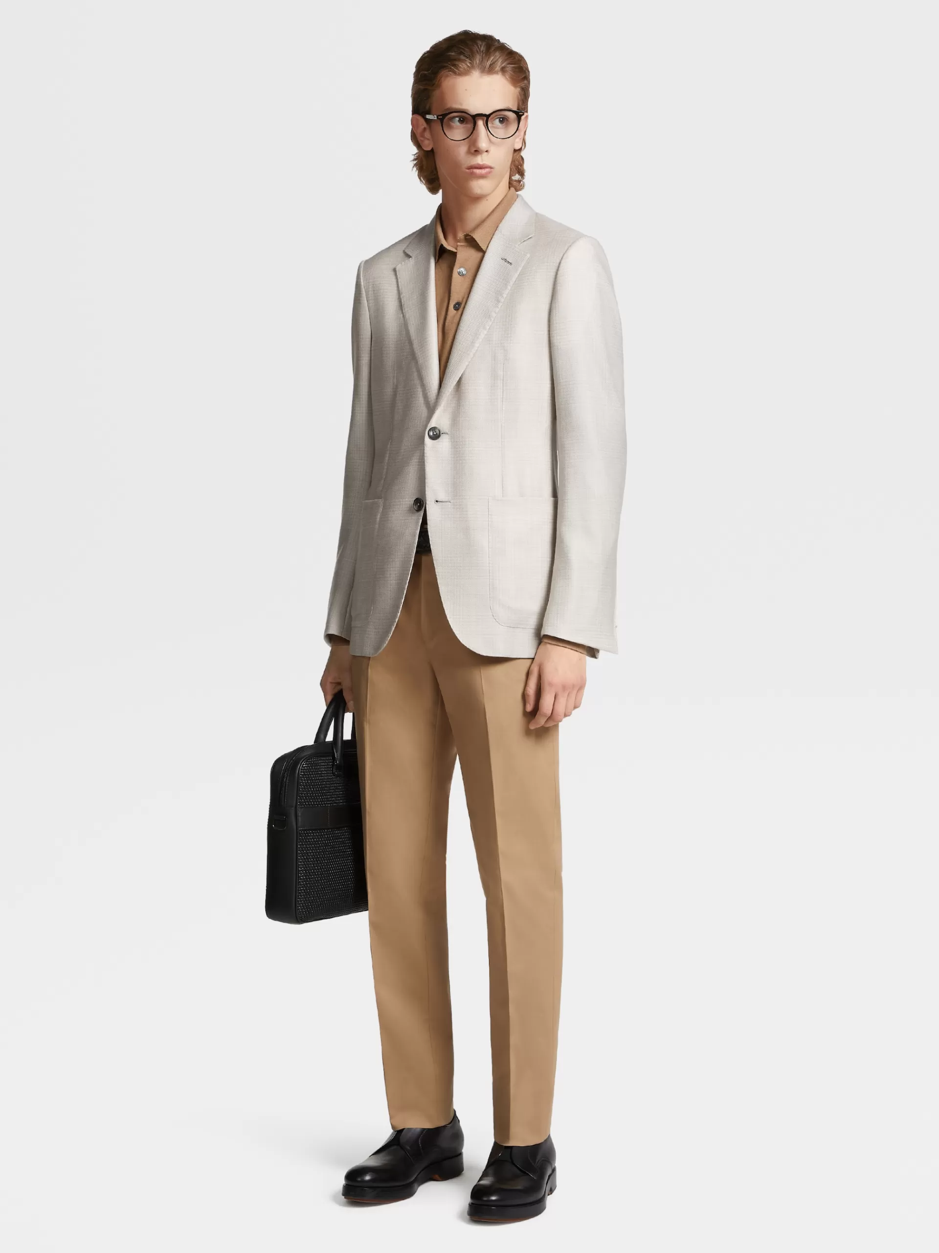 ZEGNA Blazers^Casaco Em Caxemira E Seda Principe De Gales Bege Bege-Claro/Bege