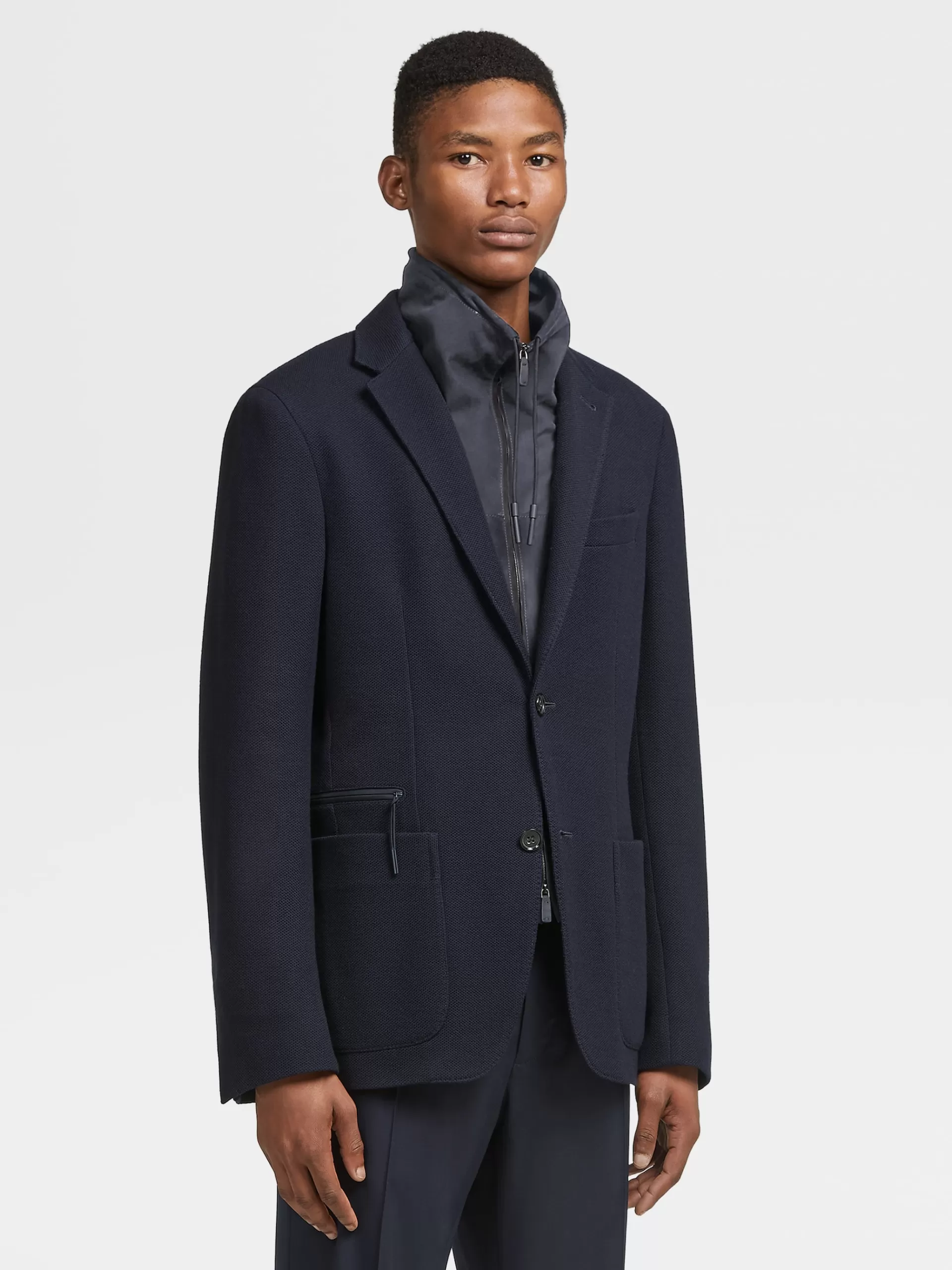 ZEGNA Blazers^Casaco Em Jersei De La High Performance™ E Algodao Azul-Marinho
