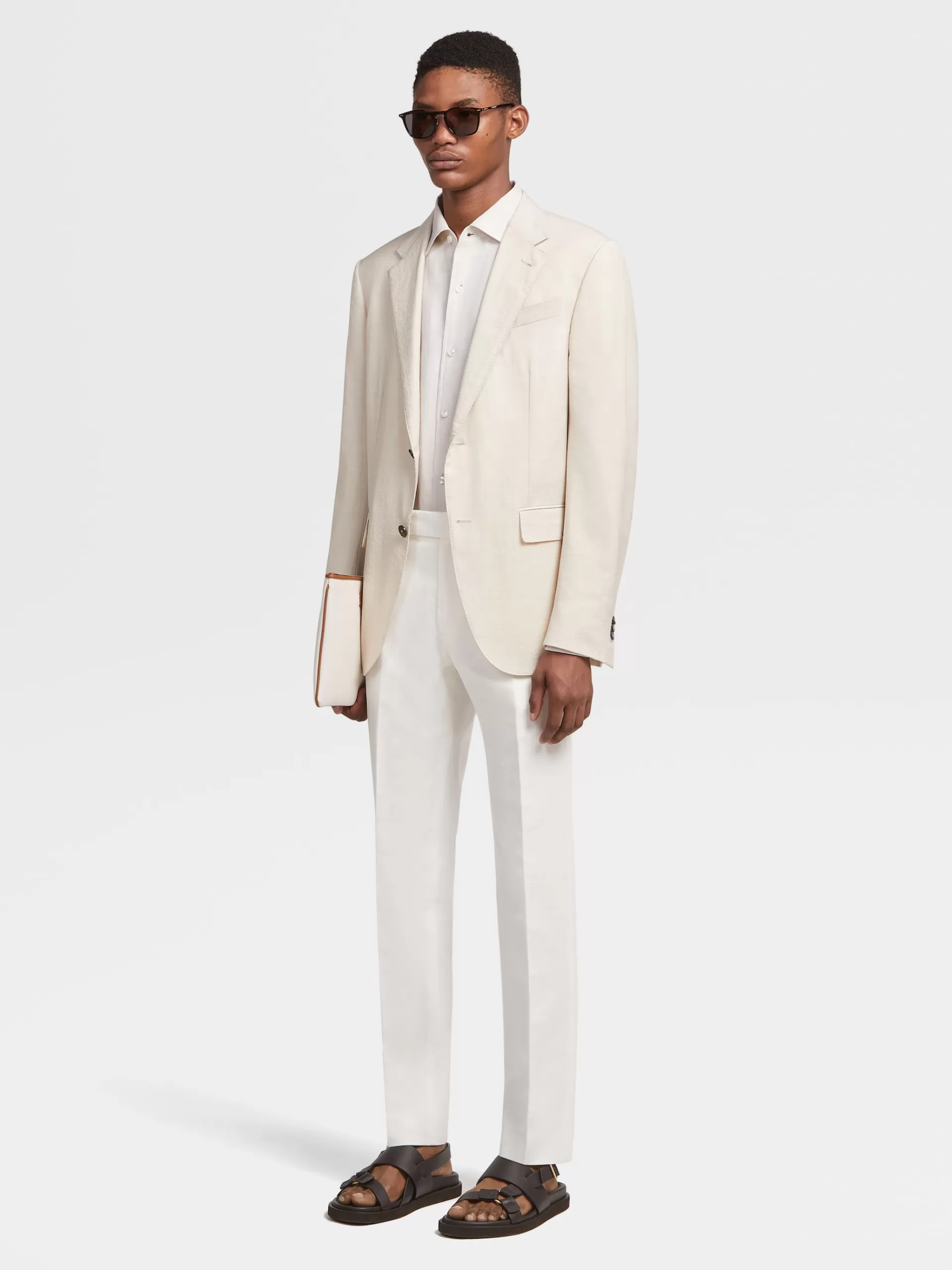 ZEGNA Blazers^Casaco Em La, Seda E Linho Trofeo™ Seersucker Esbranquicado