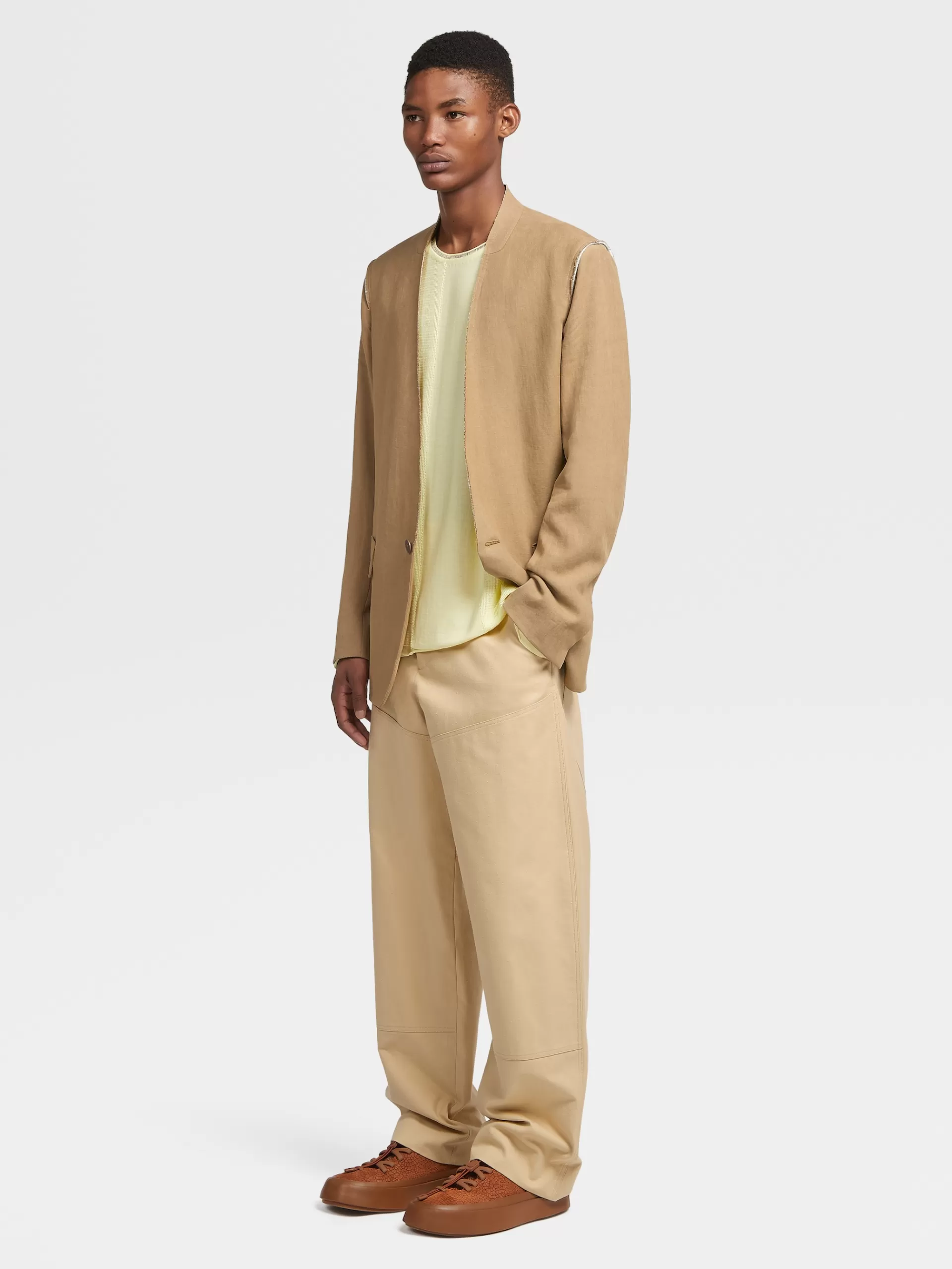 ZEGNA Blazers^Casaco Fashion Show Em Linho Puro Camel