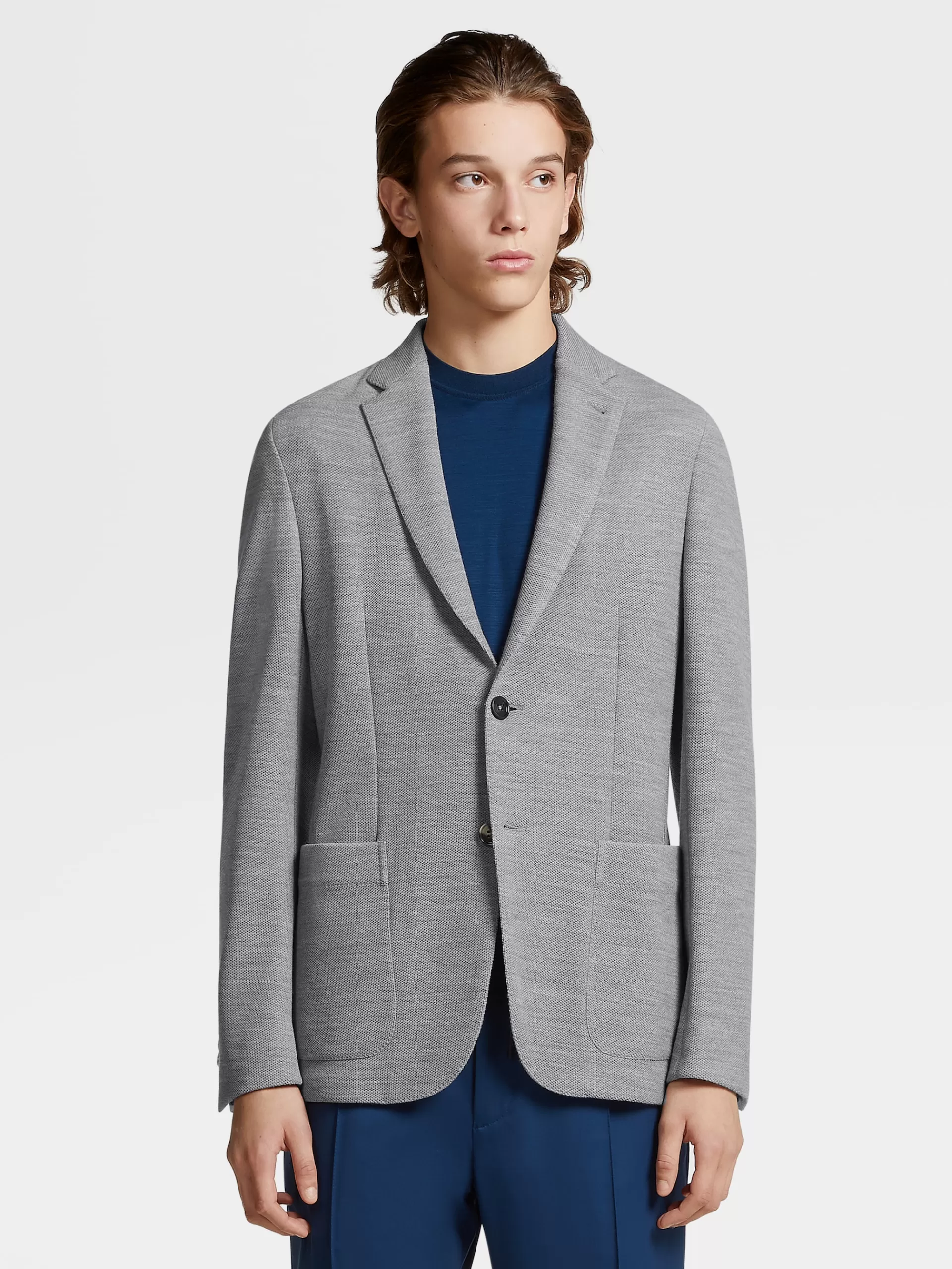 ZEGNA Blazers^Casaco Packaway Em Jersei De La High Performance™ E Algodao Cinzento-Claro