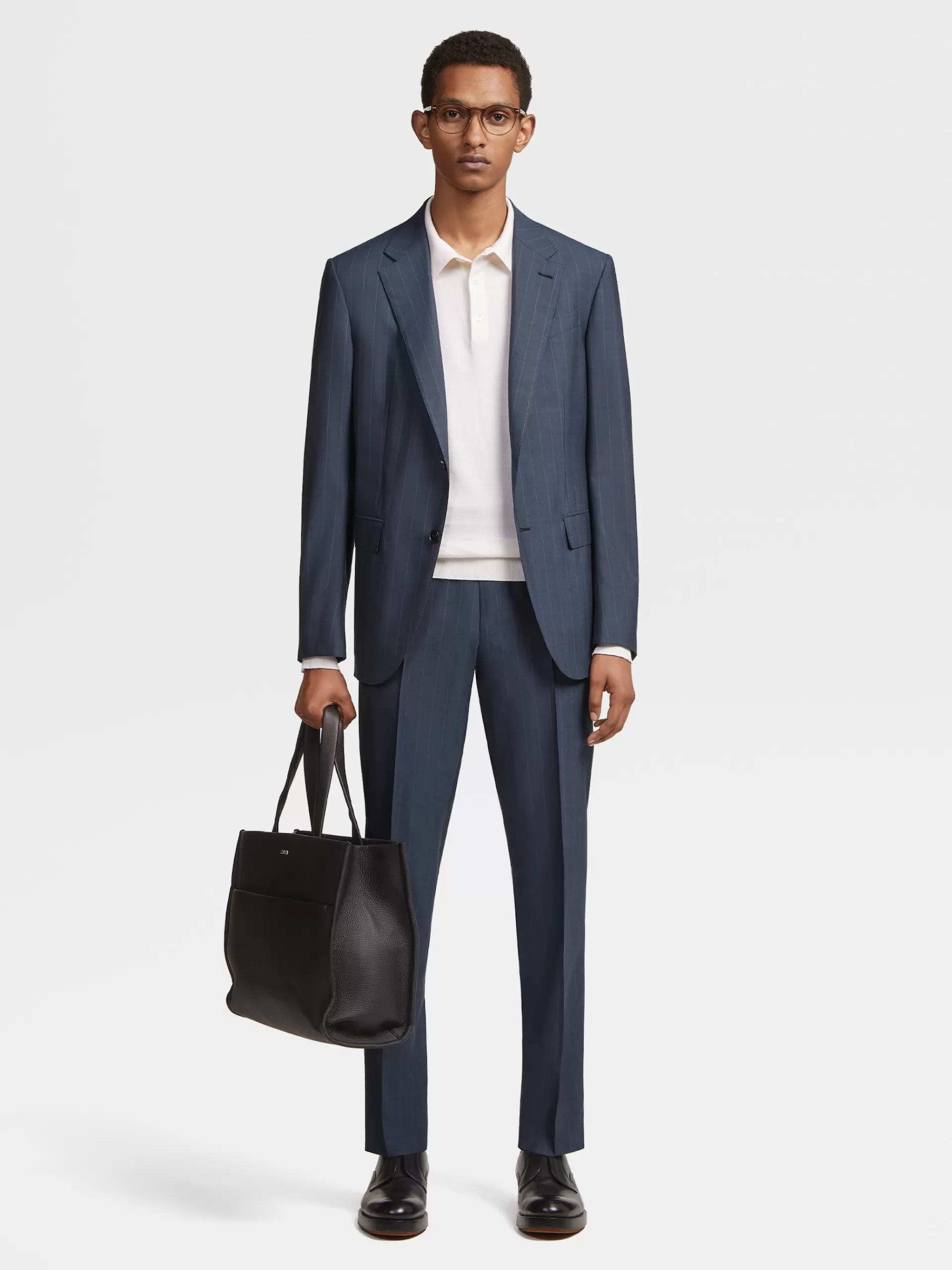 ZEGNA Fatos^Fato Em La 14Milmil14 Padrao De Riscas Finas Azul-Escuro